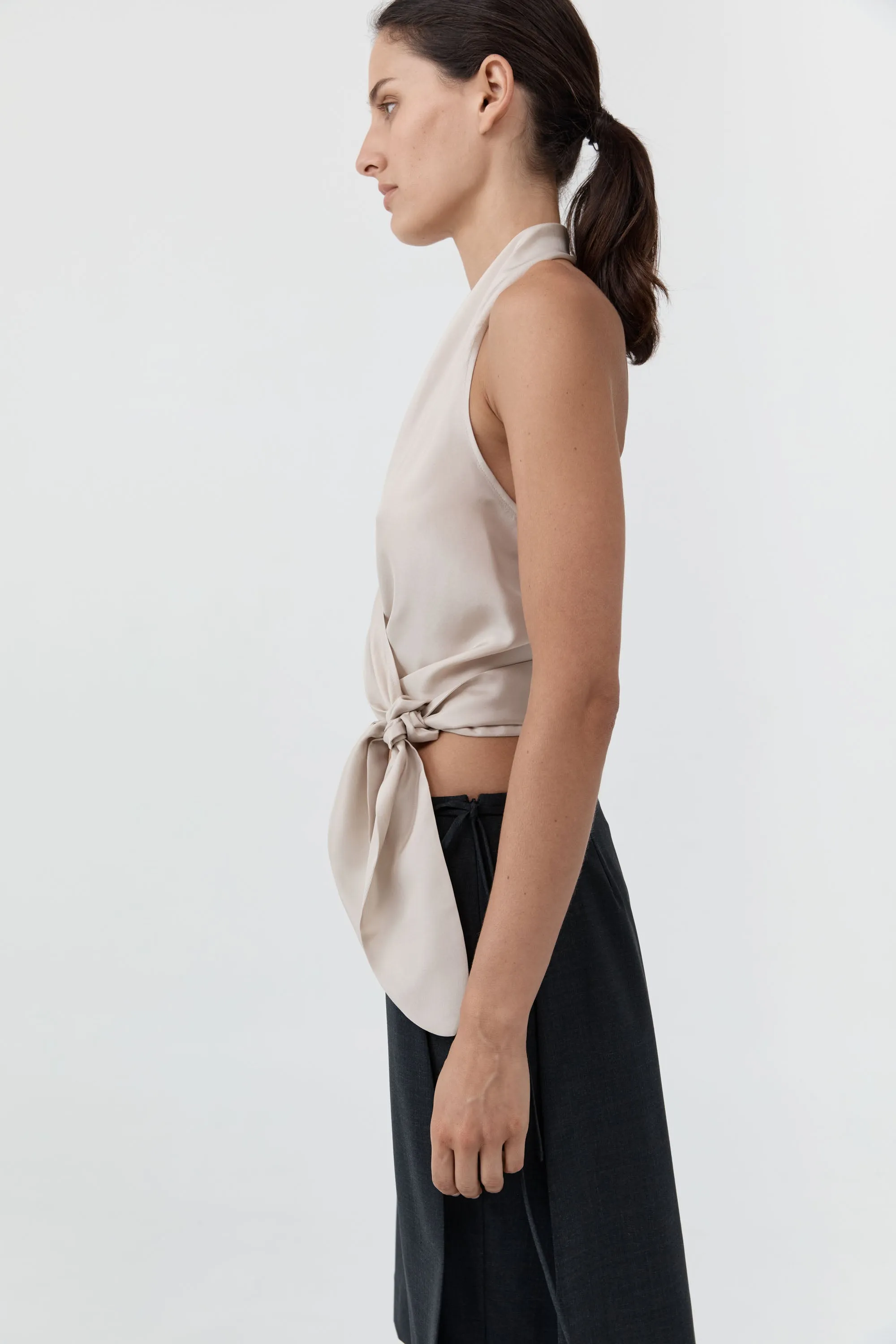 Silk Halter Wrap Top - Soft Ash sold by St. Agni product image thumbnail 3