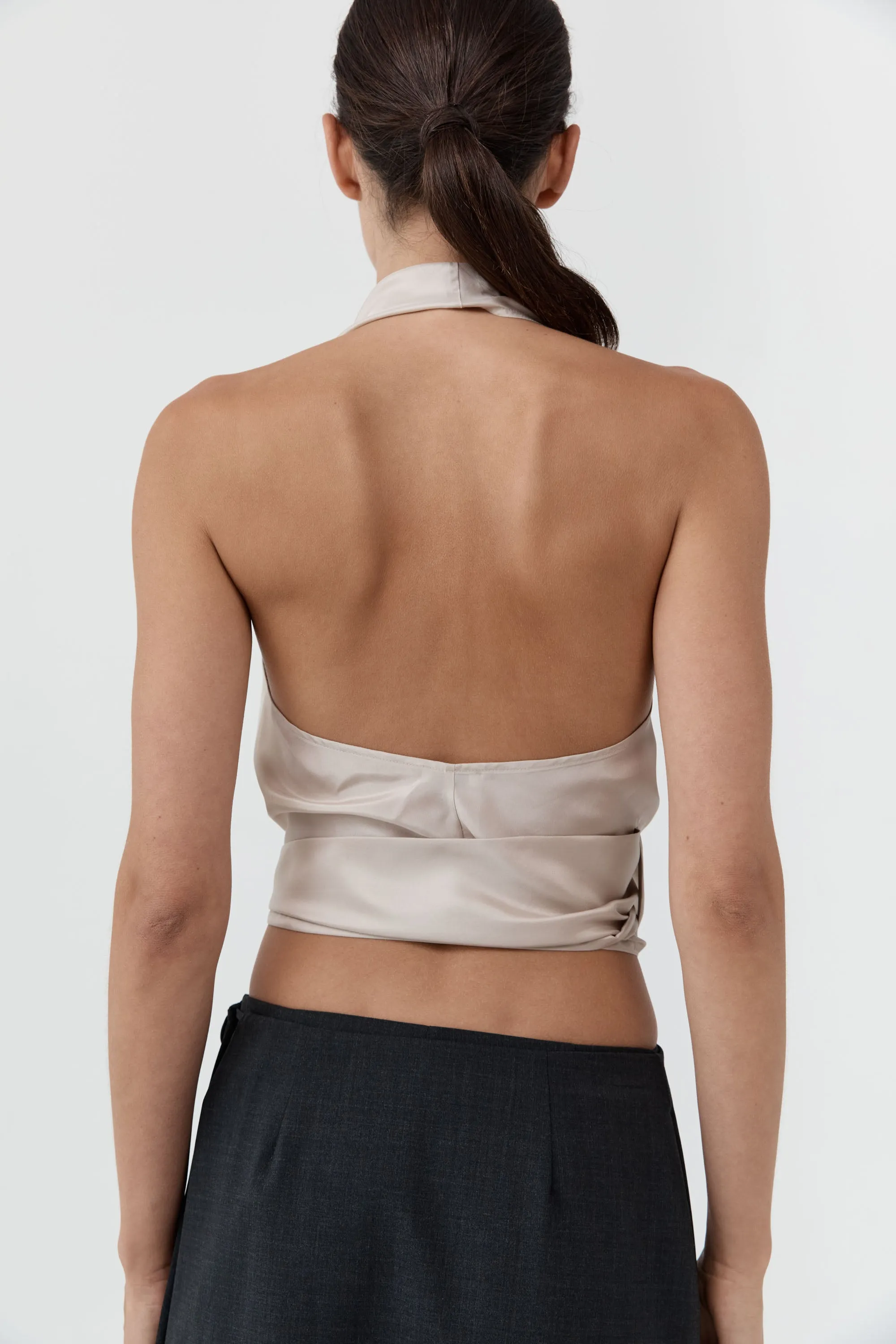 Silk Halter Wrap Top - Soft Ash sold by St. Agni product image thumbnail 4