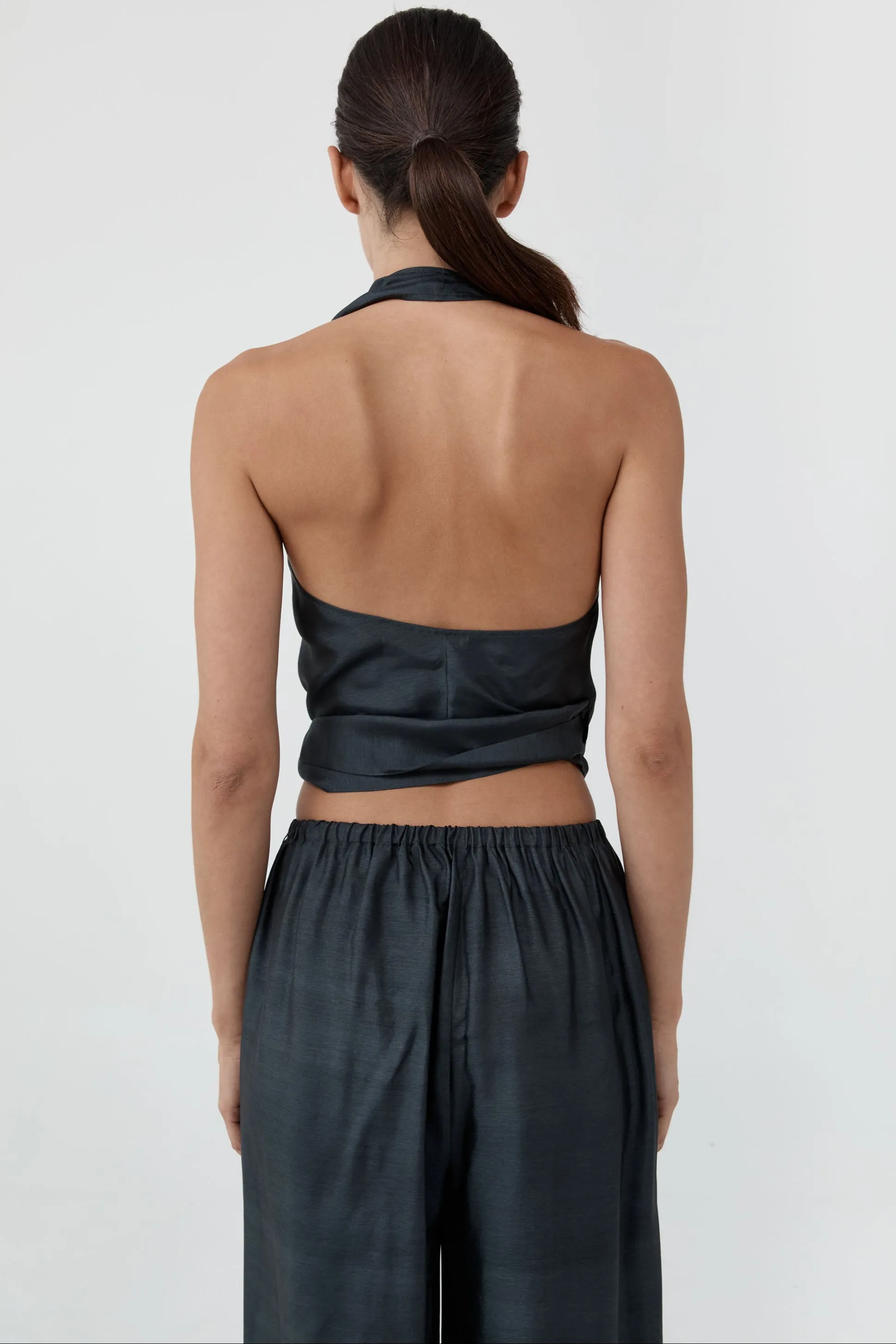 Silk Halter Wrap Top - Washed Black sold by St. Agni product image thumbnail 4