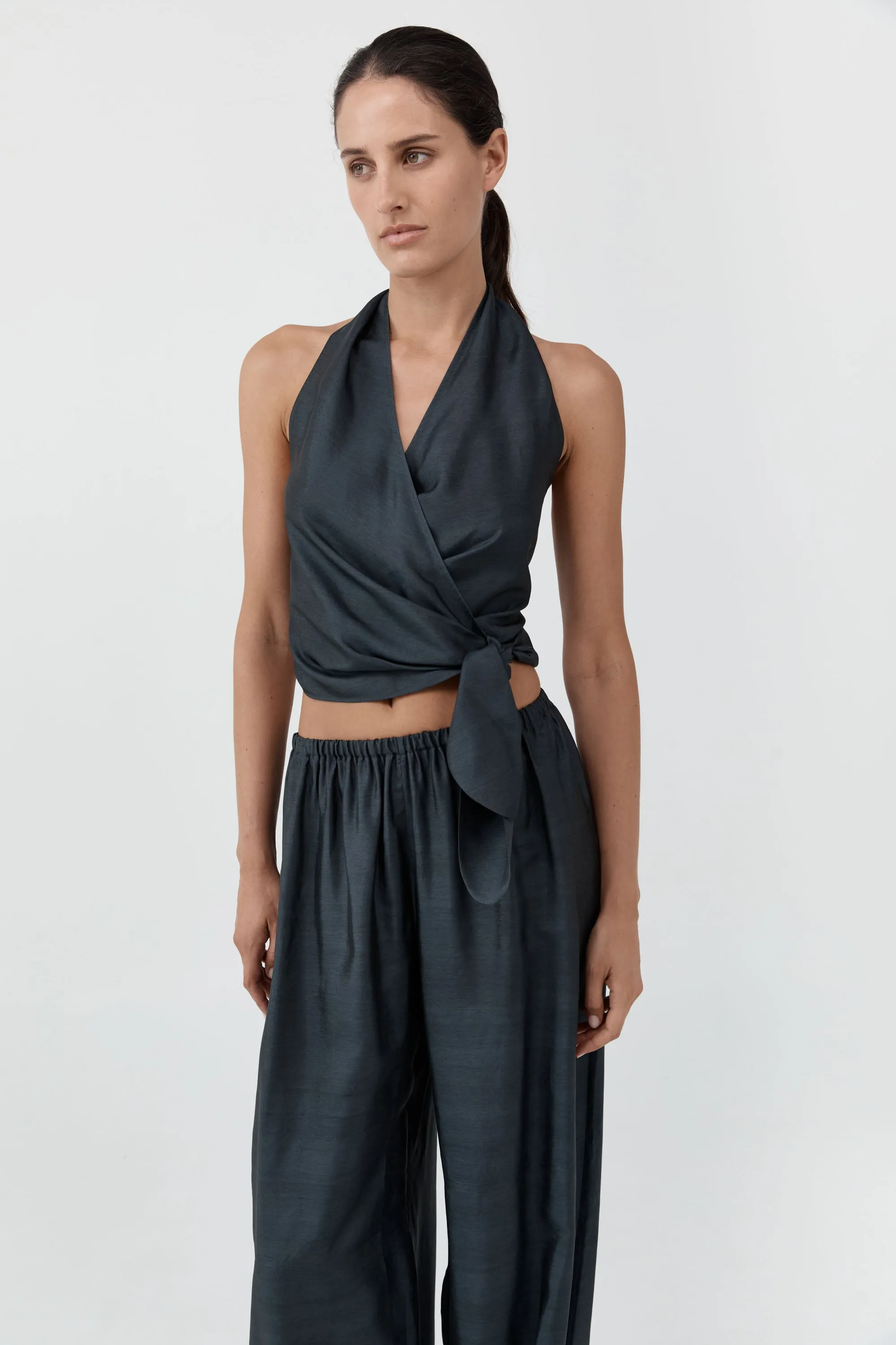 Silk Halter Wrap Top - Washed Black sold by St. Agni product image thumbnail 3