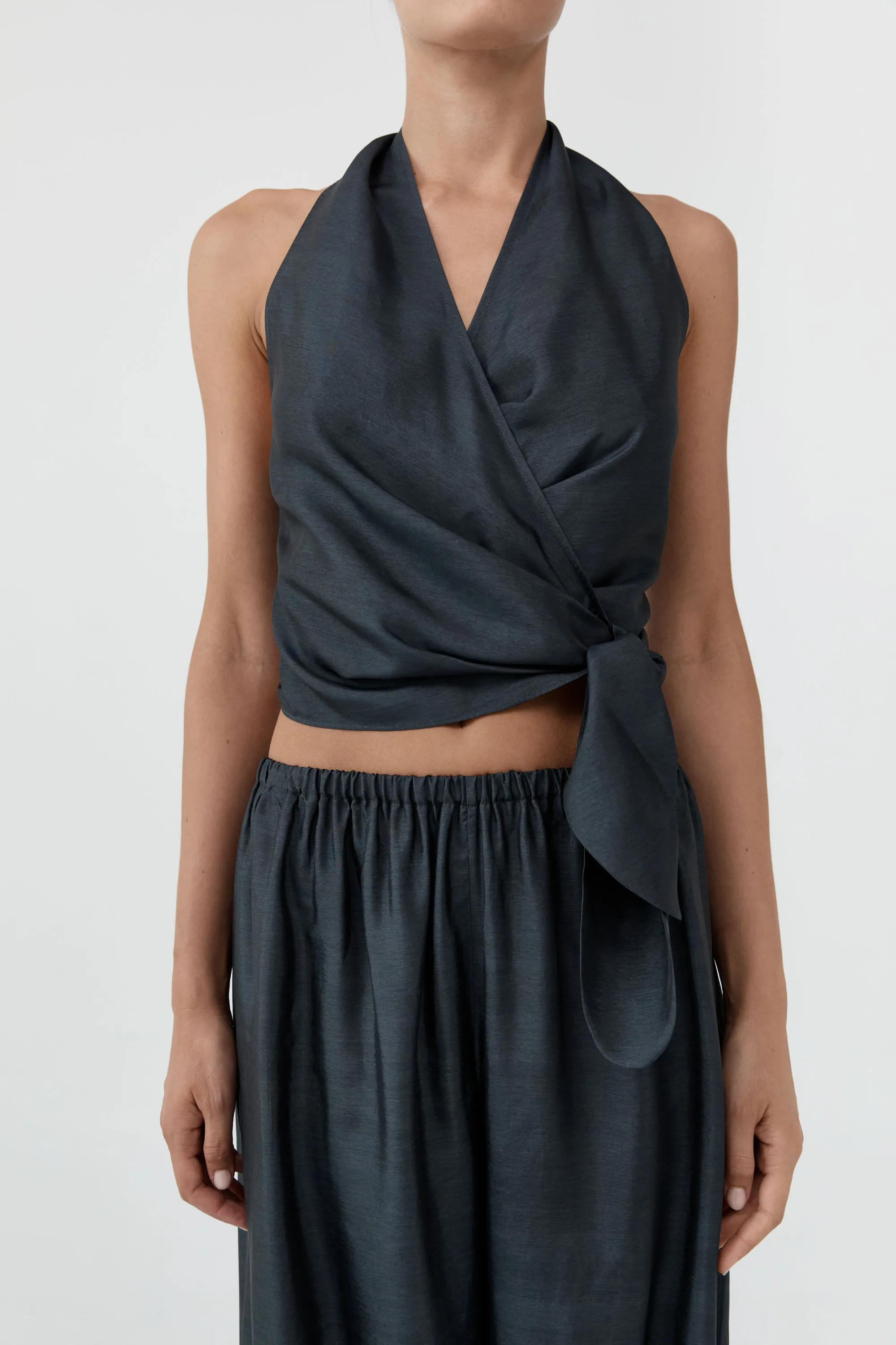 Silk Halter Wrap Top - Washed Black sold by St. Agni product image thumbnail 2