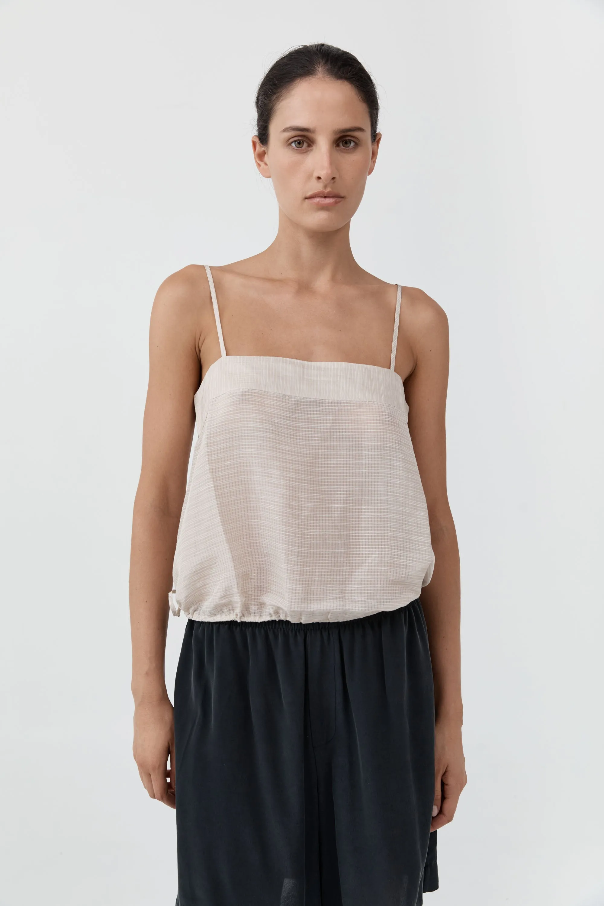Woven Check Drawstring Cami - Soft Ash sold by St. Agni