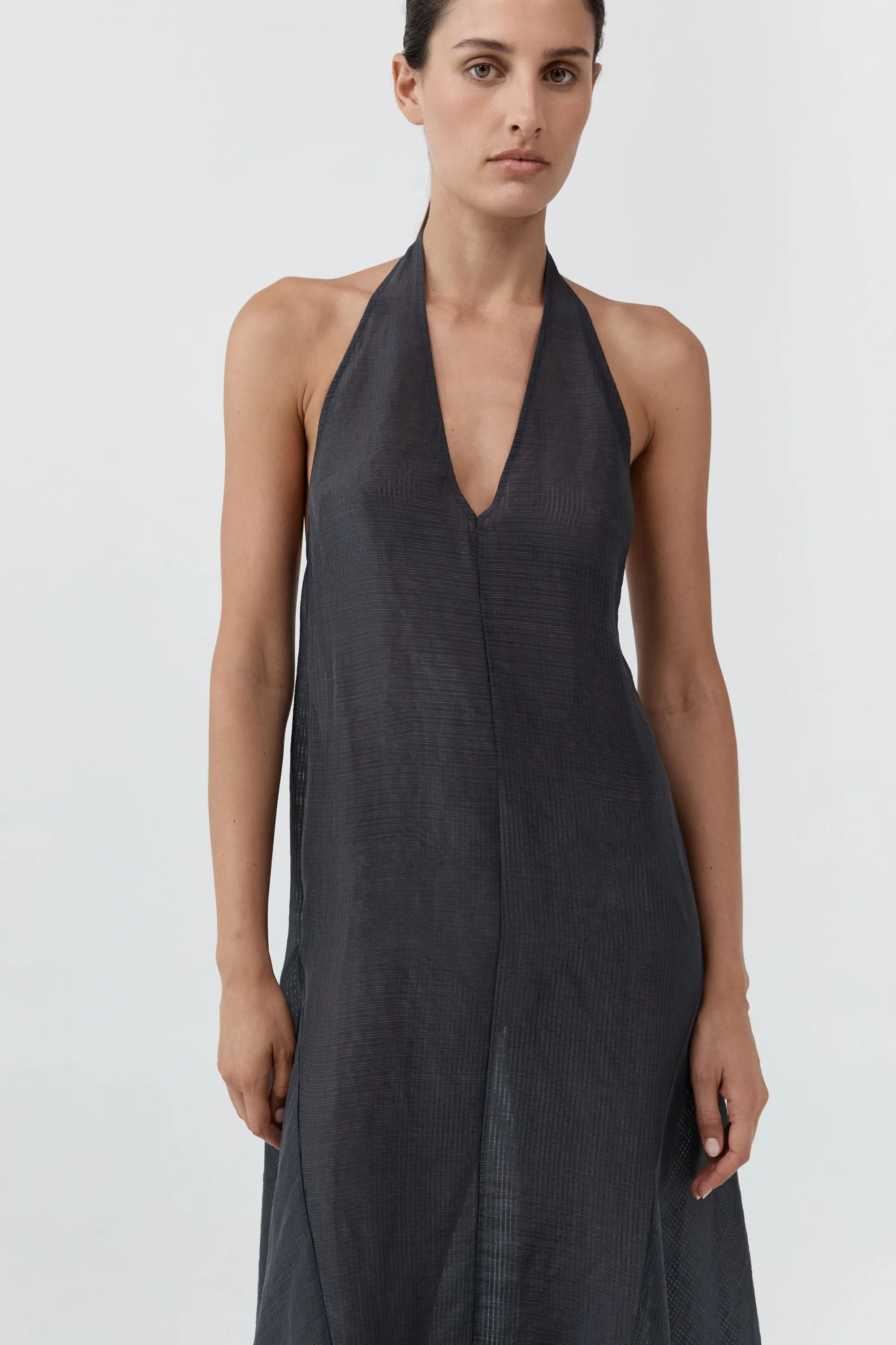 Woven Check Halter Dress - Iron Glaze sold by St. Agni product image thumbnail 2