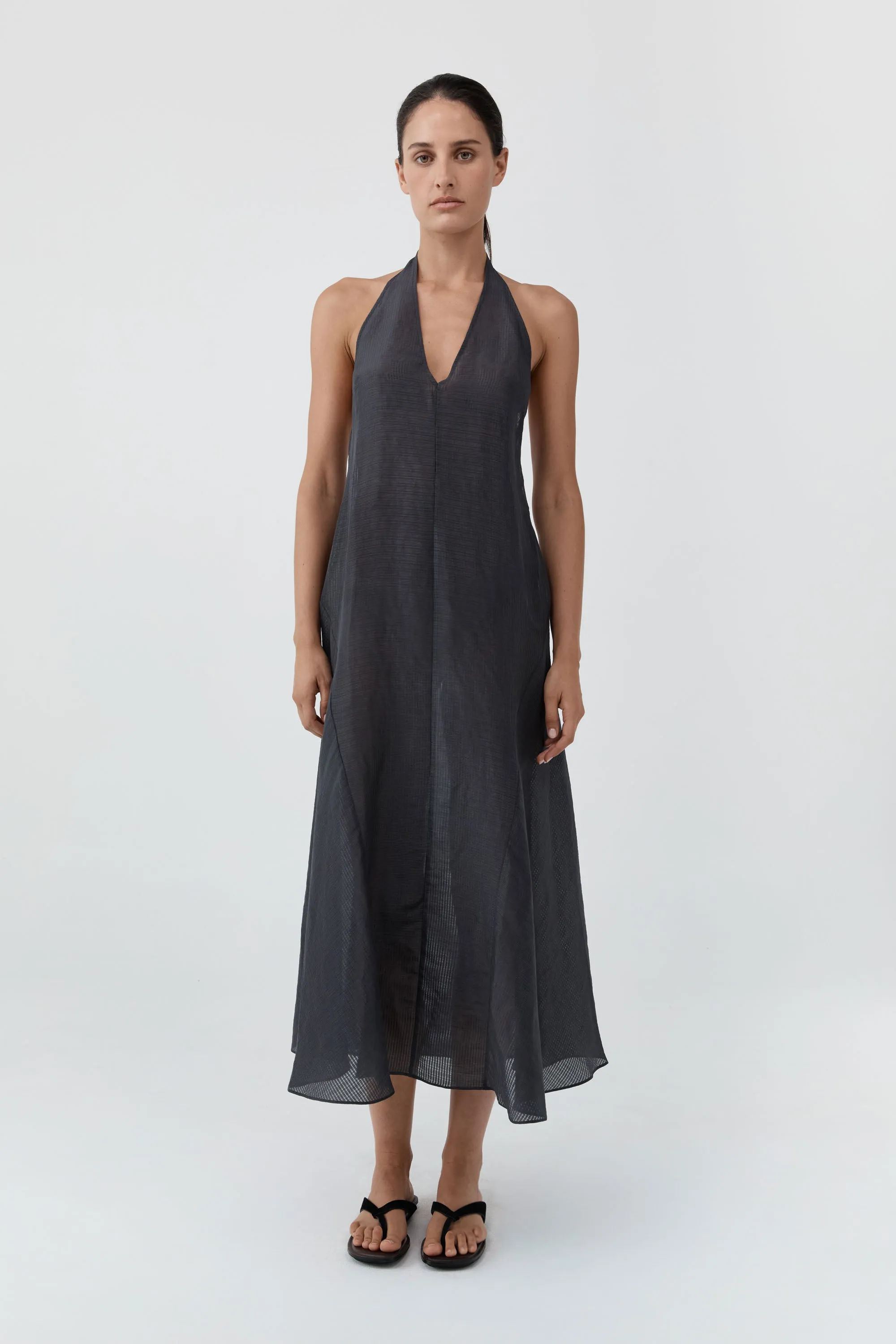 Woven Check Halter Dress - Iron Glaze sold by St. Agni