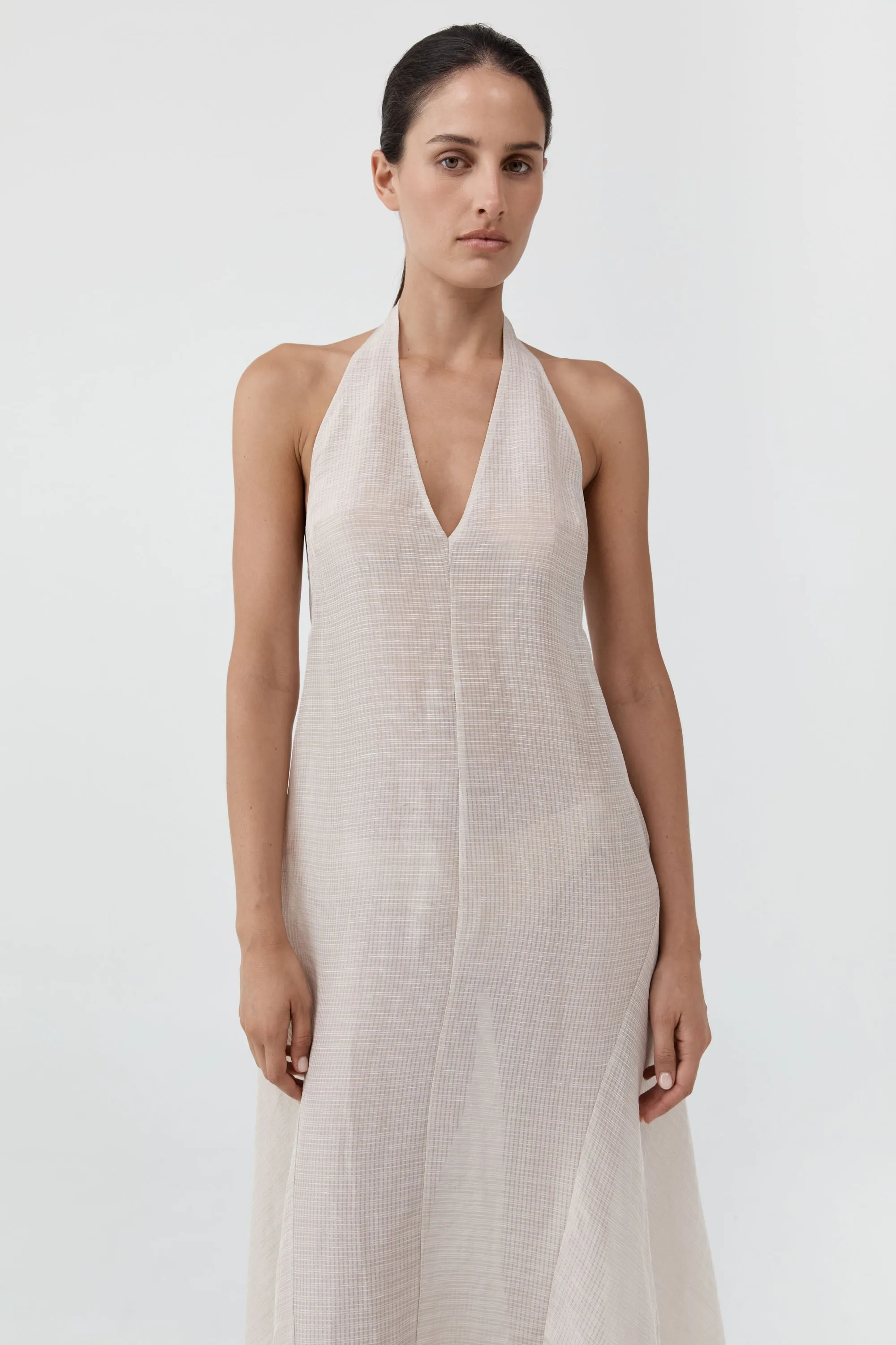 Woven Check Halter Dress - Soft Ash sold by St. Agni product image thumbnail 2