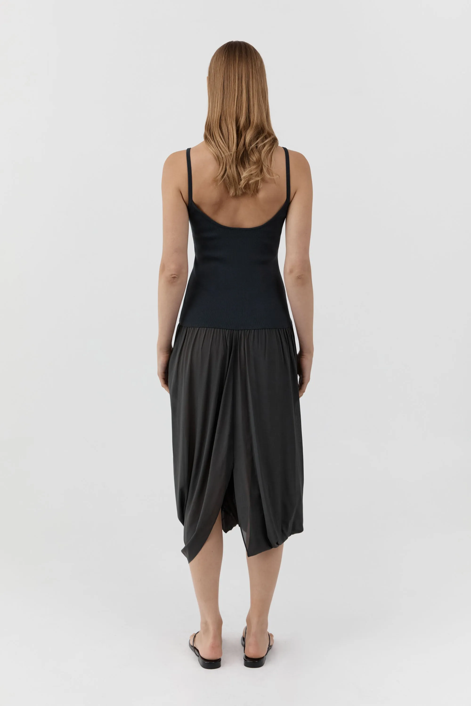 Knit Bodice Sheer Drape Dress - Magnet sold by St. Agni product image thumbnail 4
