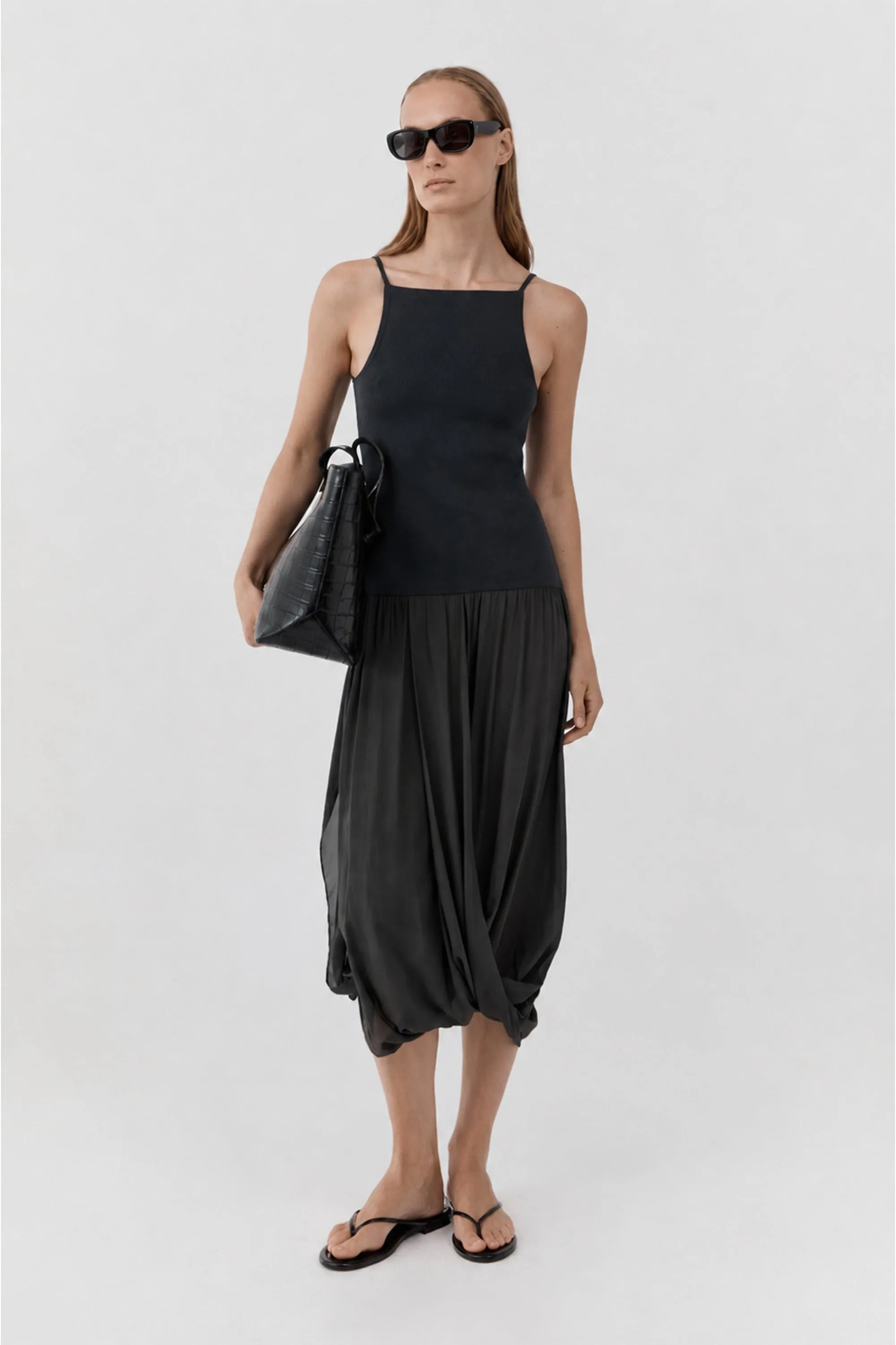 Knit Bodice Sheer Drape Dress - Magnet sold by St. Agni product image thumbnail 2