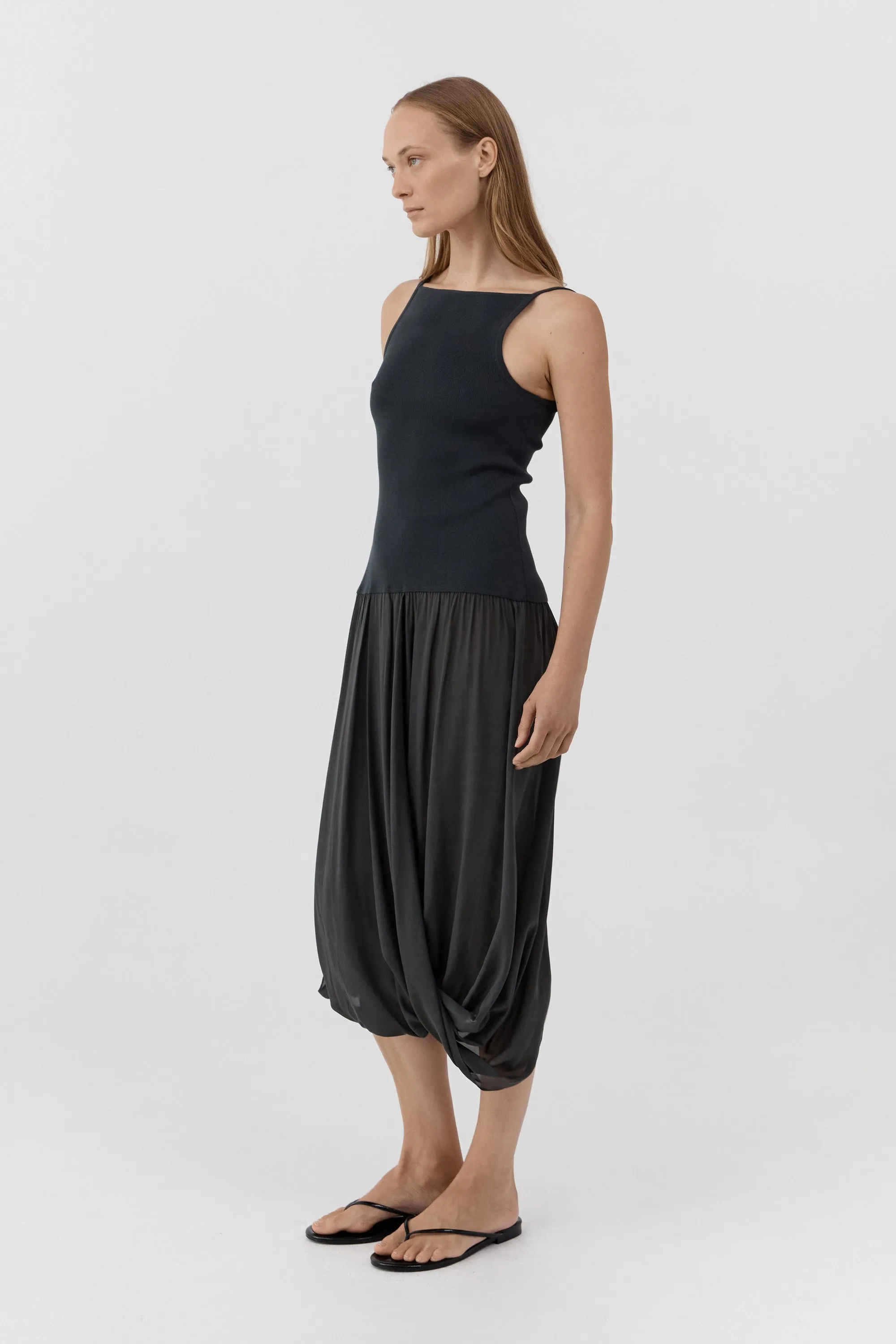 Knit Bodice Sheer Drape Dress - Magnet sold by St. Agni product image thumbnail 3