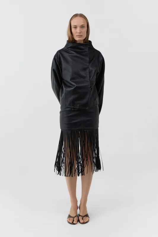 Leather Fringe Skirt - Black made by St. Agni