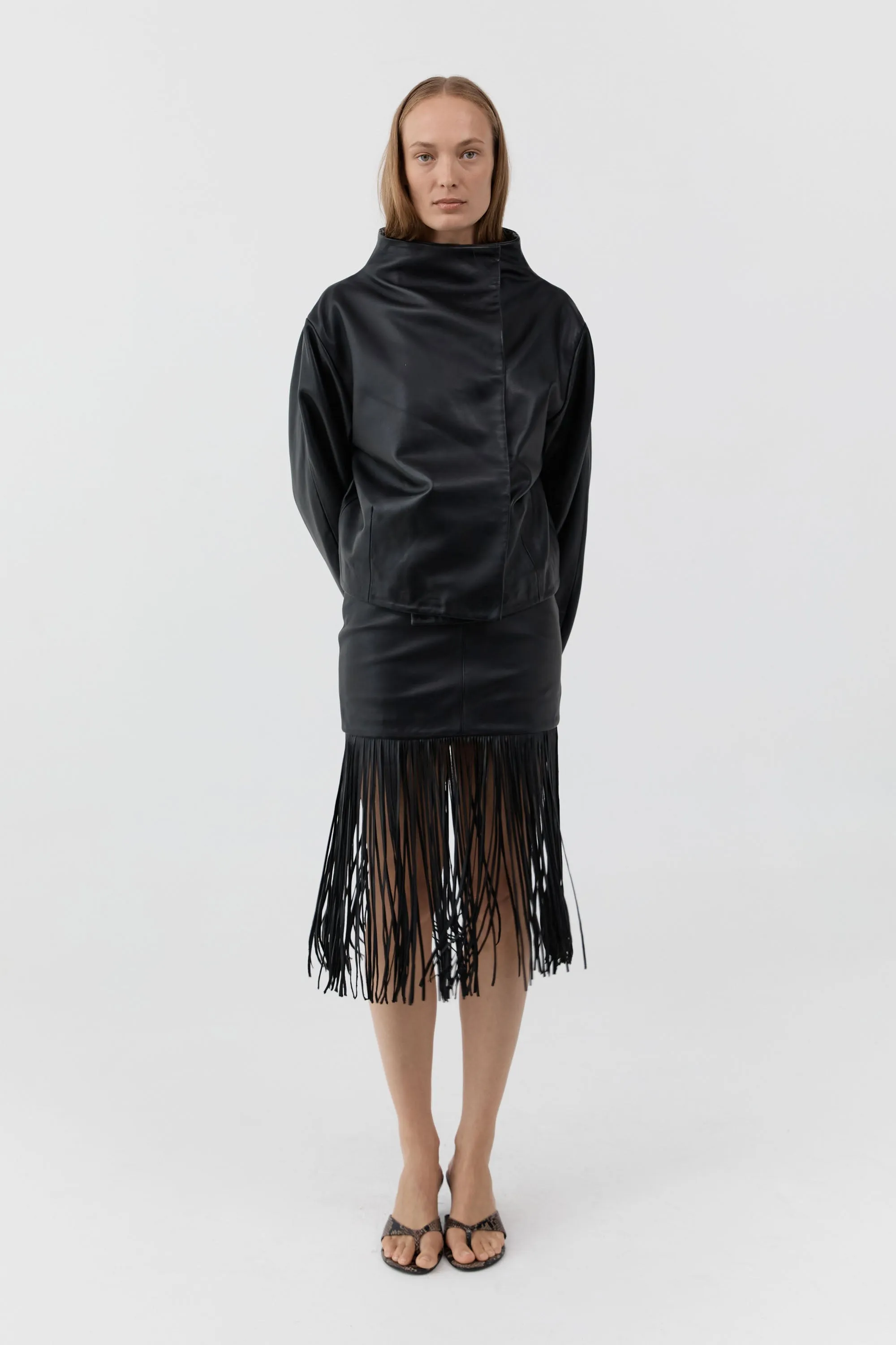 Leather Fringe Skirt - Black sold by St. Agni