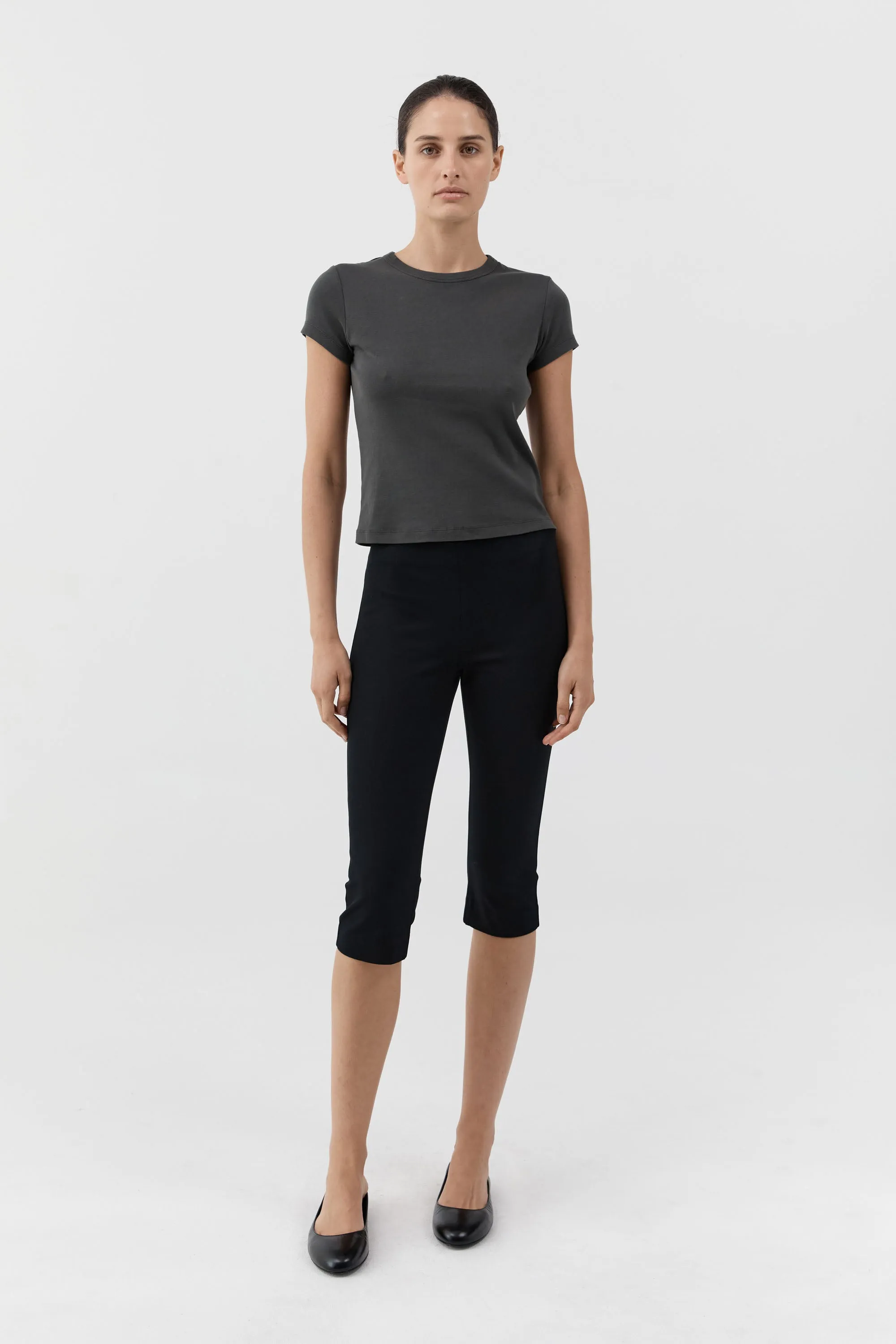 Compact Cotton Capri Pants - Black sold by St. Agni