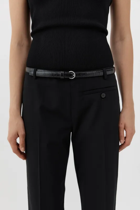 Minimal Slim Belt - Croc Embossed Black made by St. Agni