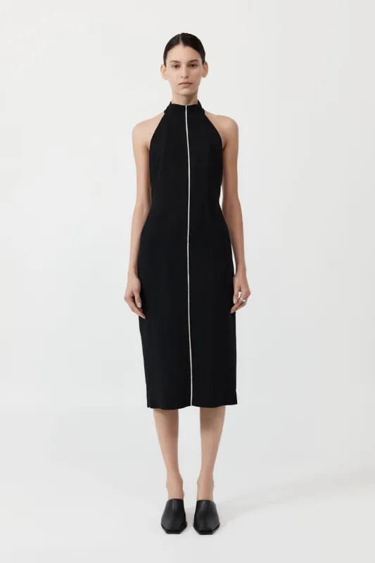 Raw Edge Halter Dress - Black made by St. Agni