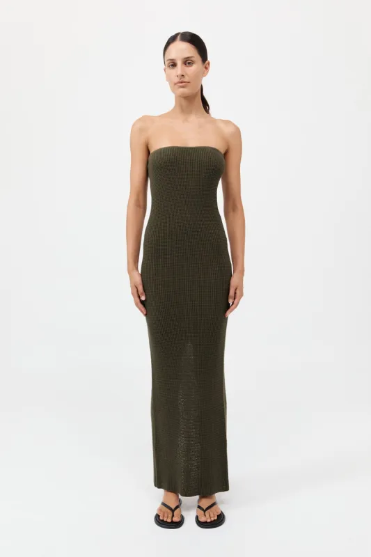 Textured Knit Column Dress - Khaki made by St. Agni