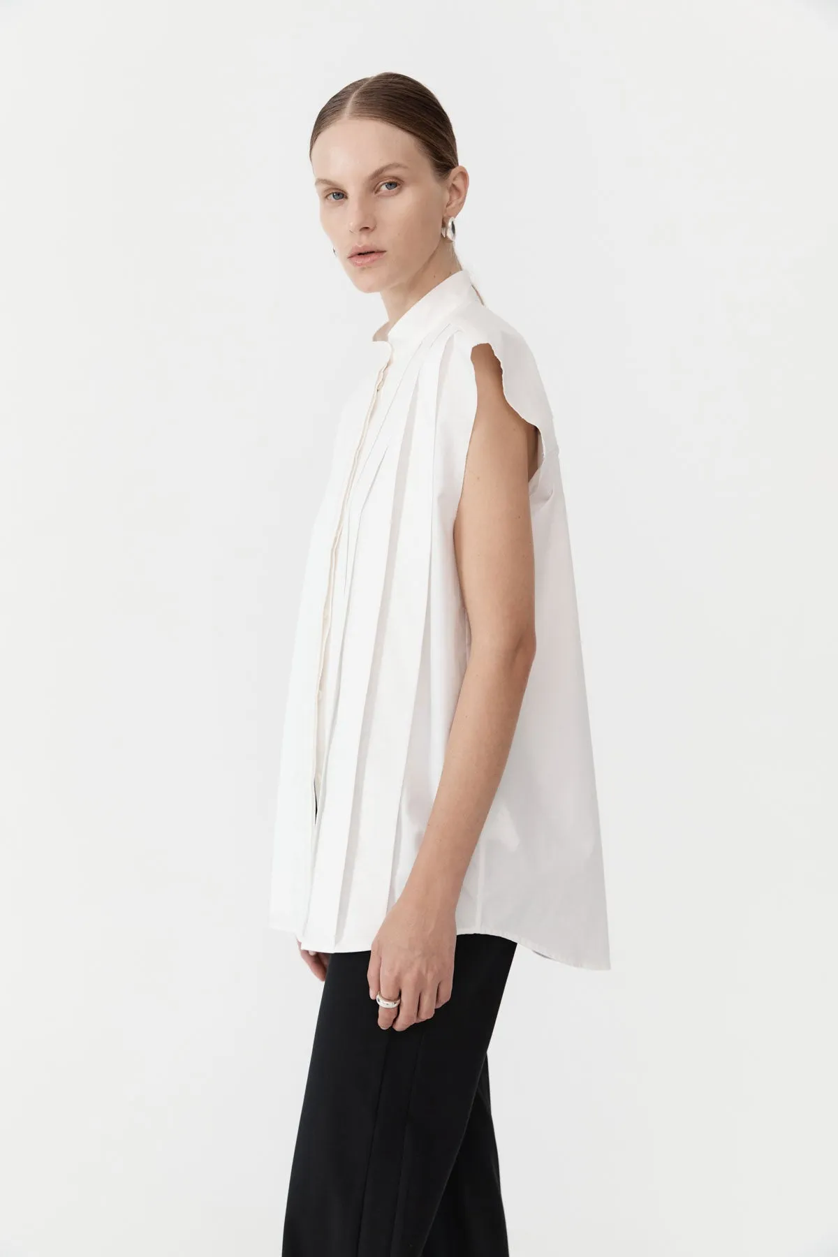 Sleeveless Tuck Detail Shirt - White sold by St. Agni product image thumbnail 2