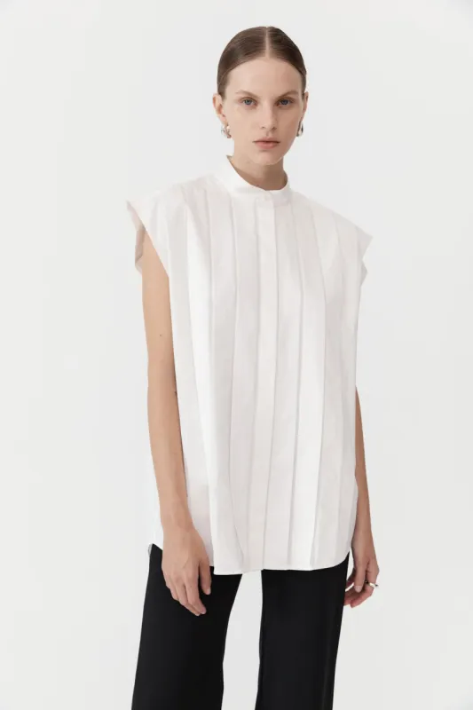 Sleeveless Tuck Detail Shirt - White sold by St. Agni