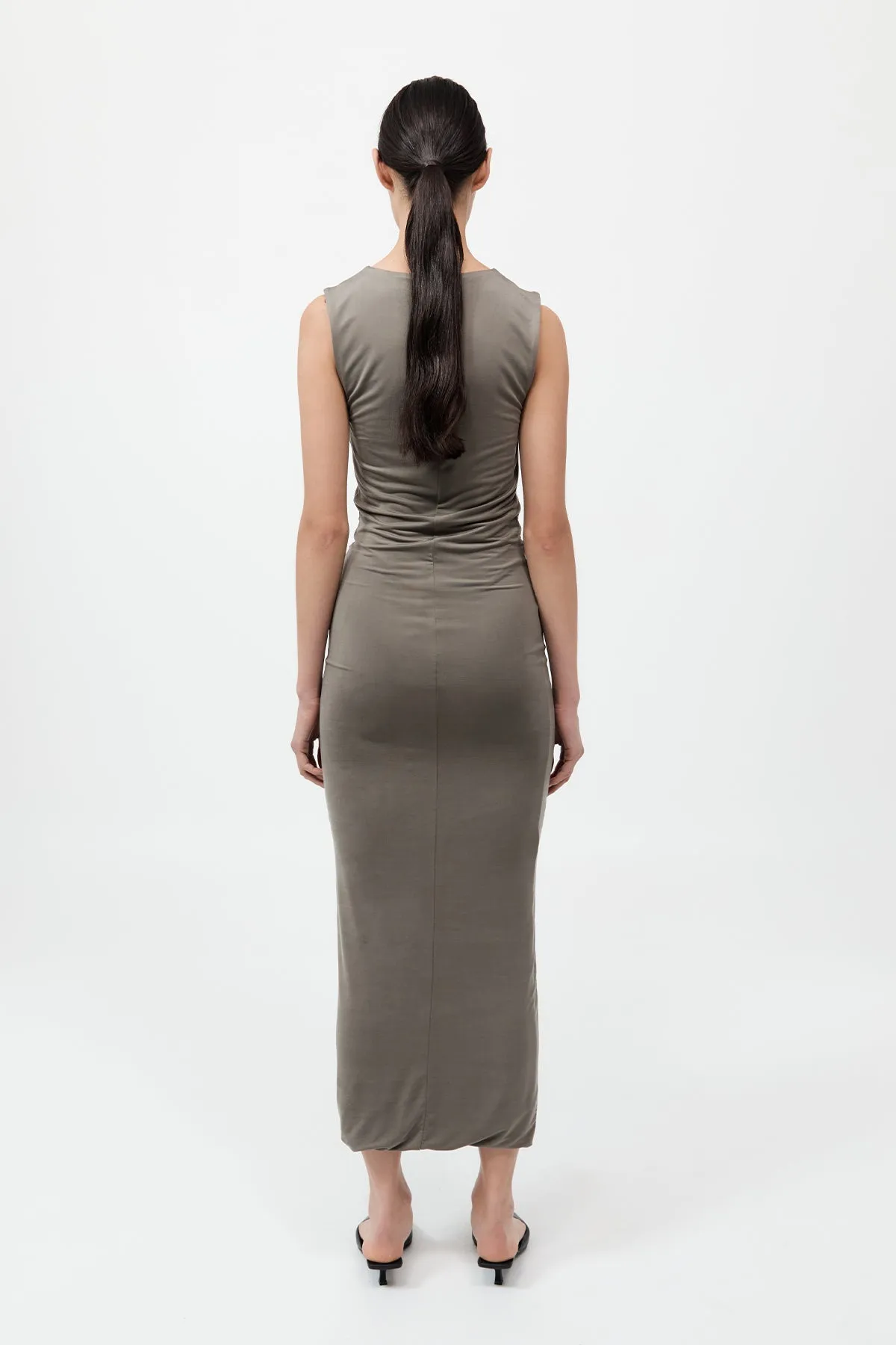 Cupro Jersey Drape Dress - Smokey Olive sold by St. Agni product image thumbnail 3