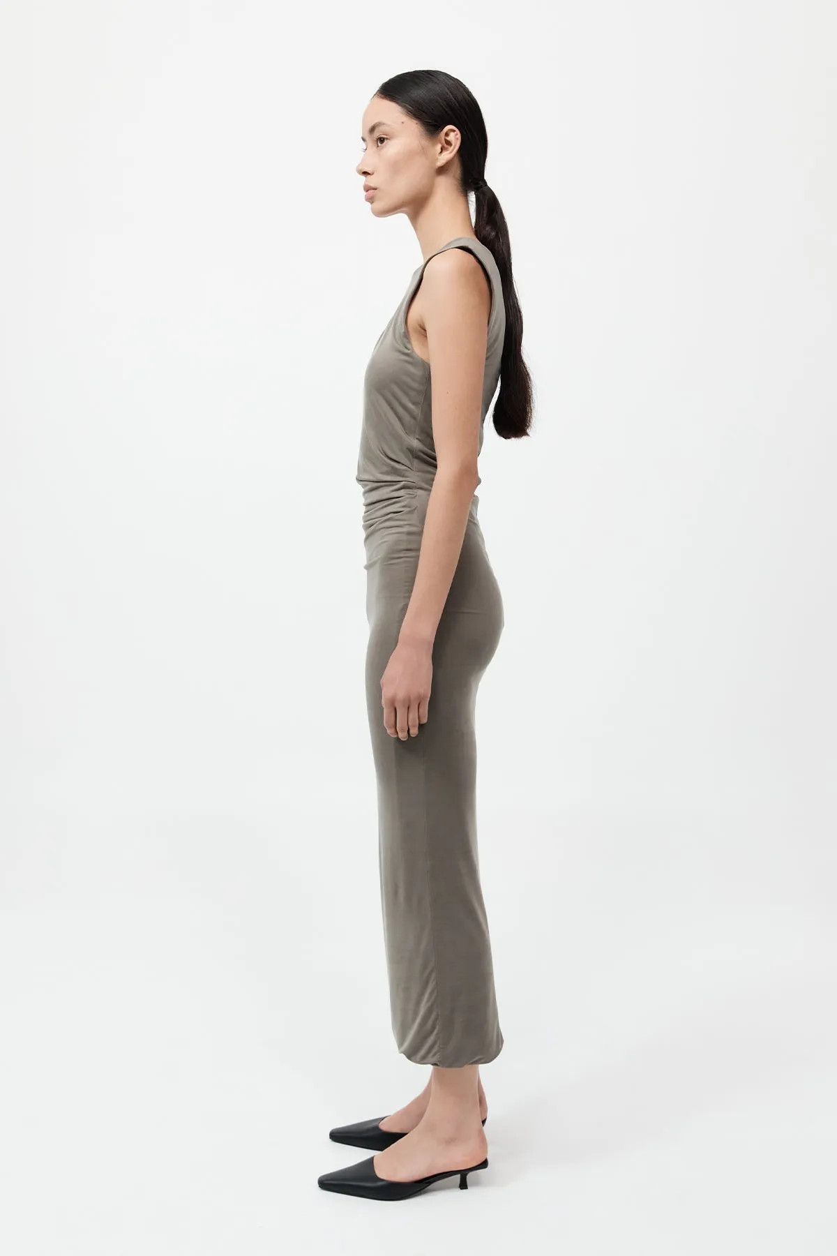 Cupro Jersey Drape Dress - Smokey Olive sold by St. Agni product image thumbnail 4