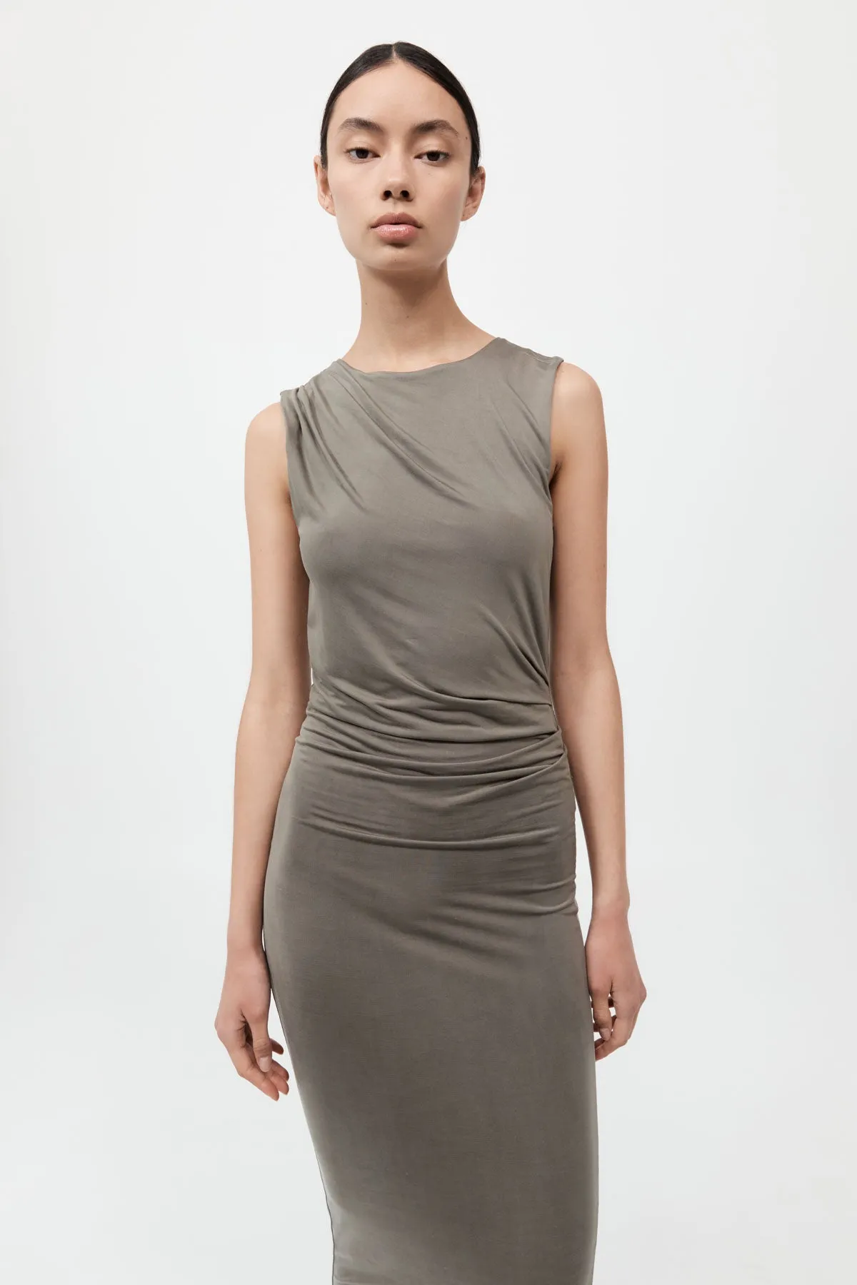 Cupro Jersey Drape Dress - Smokey Olive sold by St. Agni product image thumbnail 2