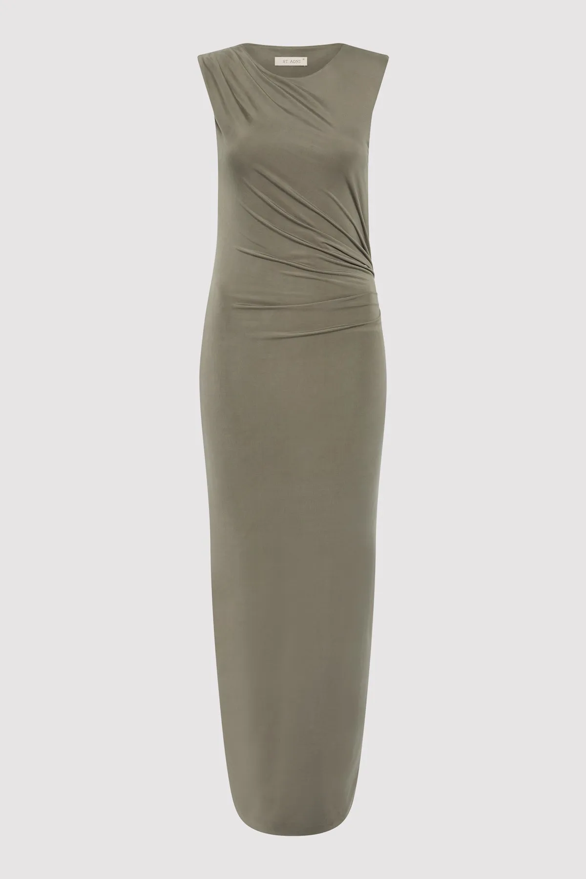 Cupro Jersey Drape Dress - Smokey Olive sold by St. Agni product image thumbnail 5