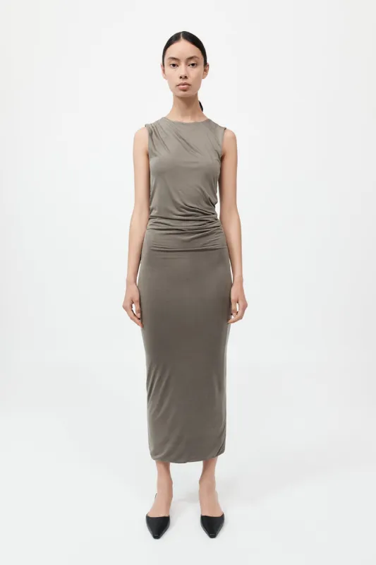 Cupro Jersey Drape Dress - Smokey Olive sold by St. Agni