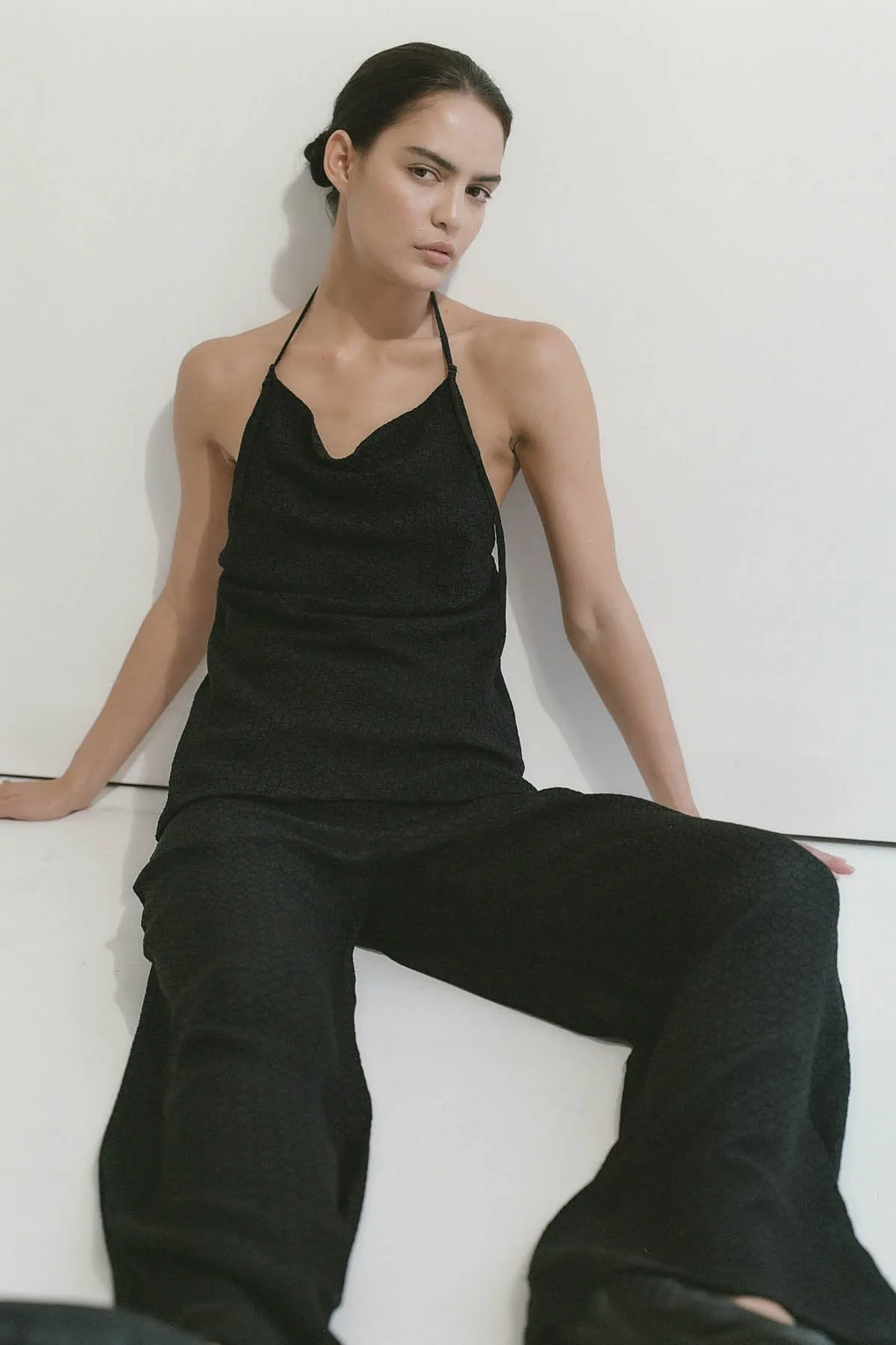 Textured Silk Halter Top - Black sold by St. Agni product image thumbnail 5