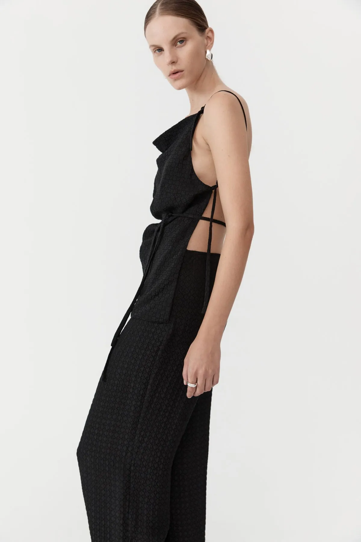 Textured Silk Halter Top - Black sold by St. Agni product image thumbnail 4