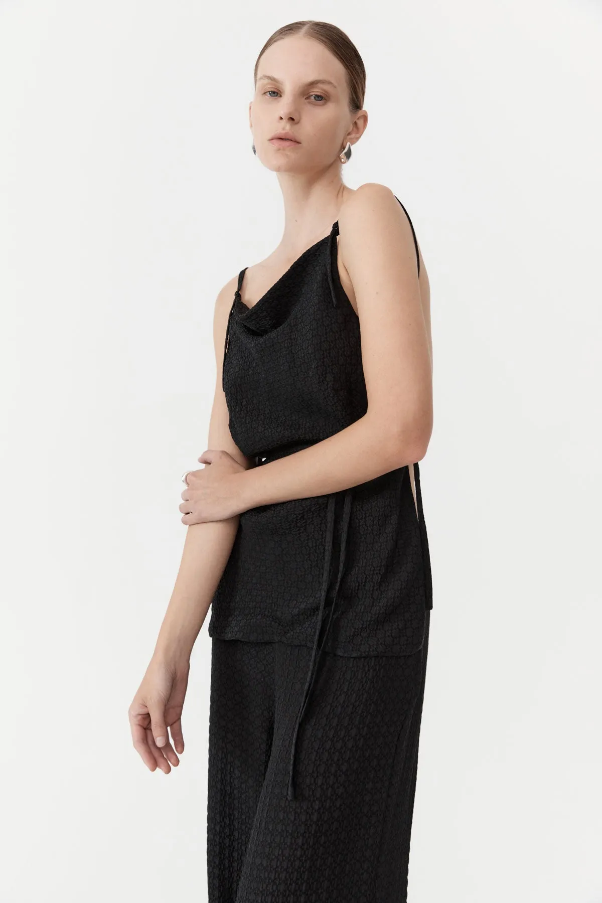 Textured Silk Halter Top - Black sold by St. Agni