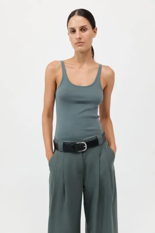 Organic Cotton Slim Scoop Tank - Balsam Green sold by St. Agni
