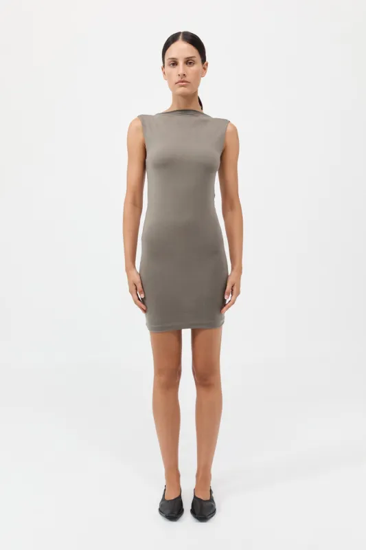 Cupro Jersey Mini Dress - Smokey Olive sold by St. Agni