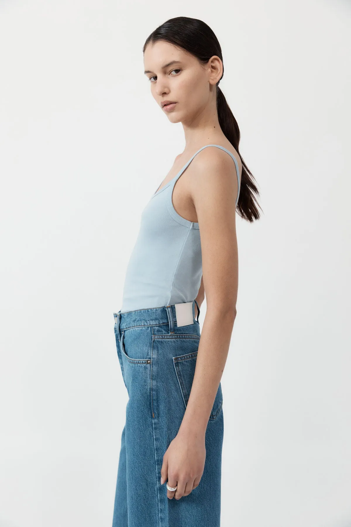 Organic Cotton Asymm Tank - Stone Blue sold by St. Agni product image thumbnail 3