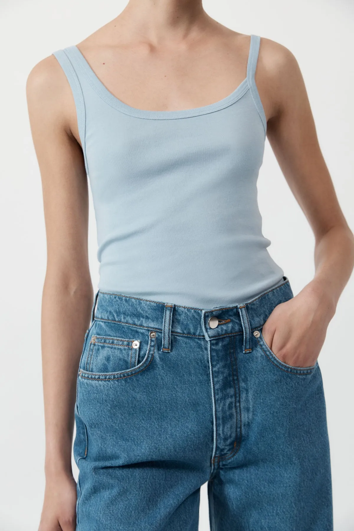 Organic Cotton Asymm Tank - Stone Blue sold by St. Agni