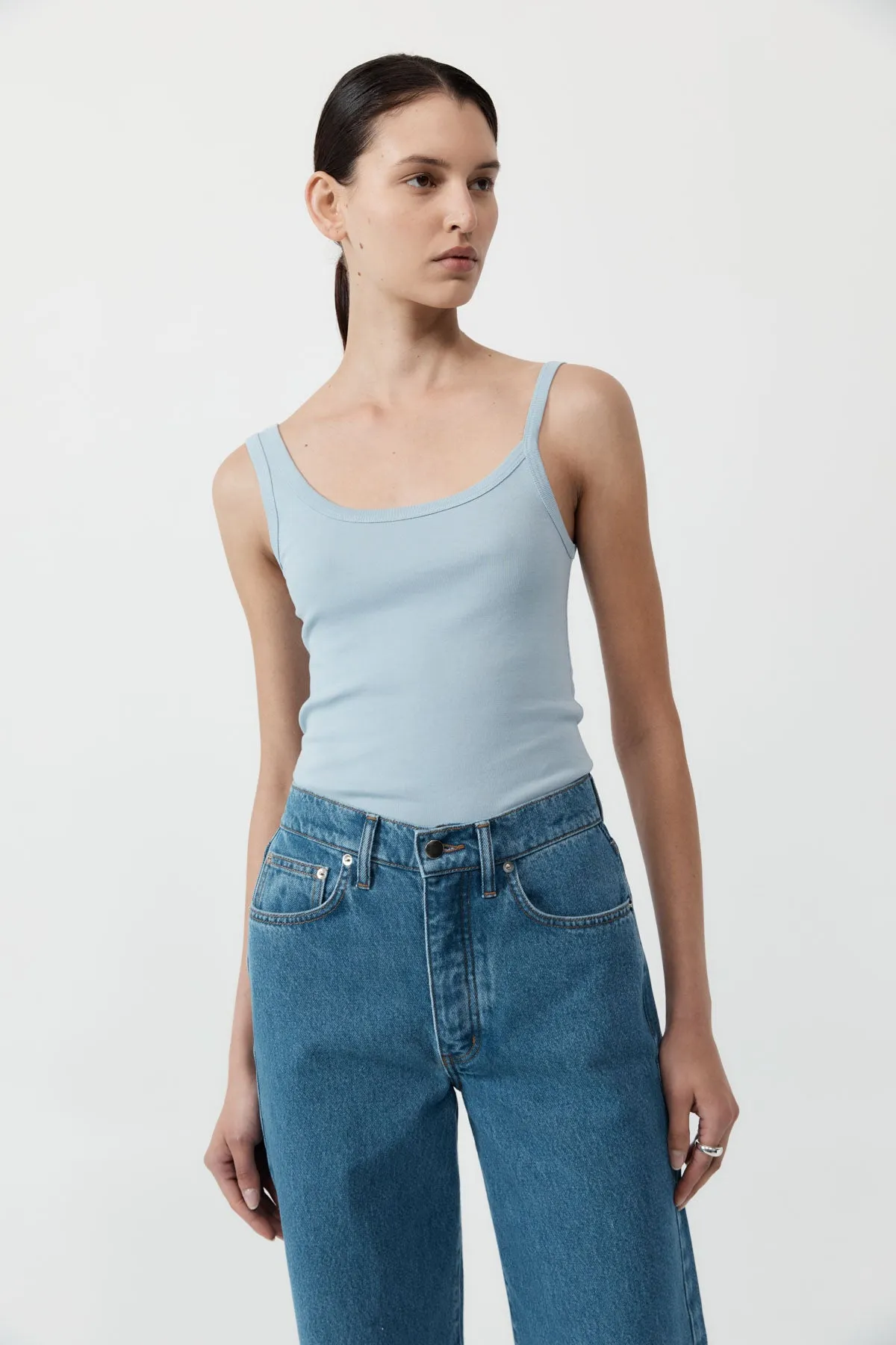 Organic Cotton Asymm Tank - Stone Blue sold by St. Agni product image thumbnail 2