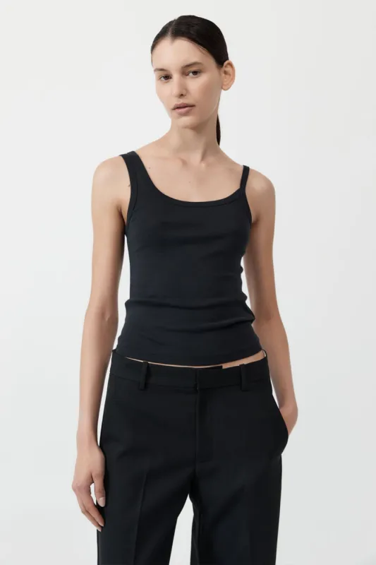 Organic Cotton Asymm Tank - Black sold by St. Agni