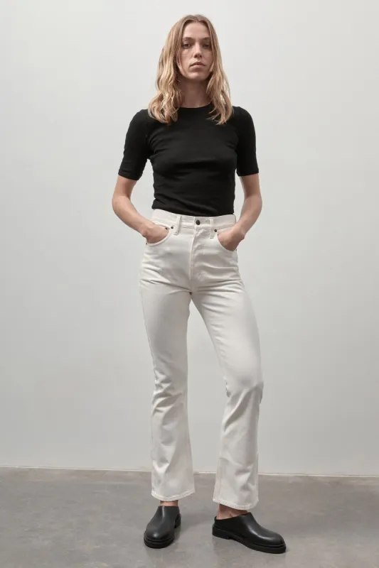 High Waist Crop Flare Jeans - Off White made by St. Agni