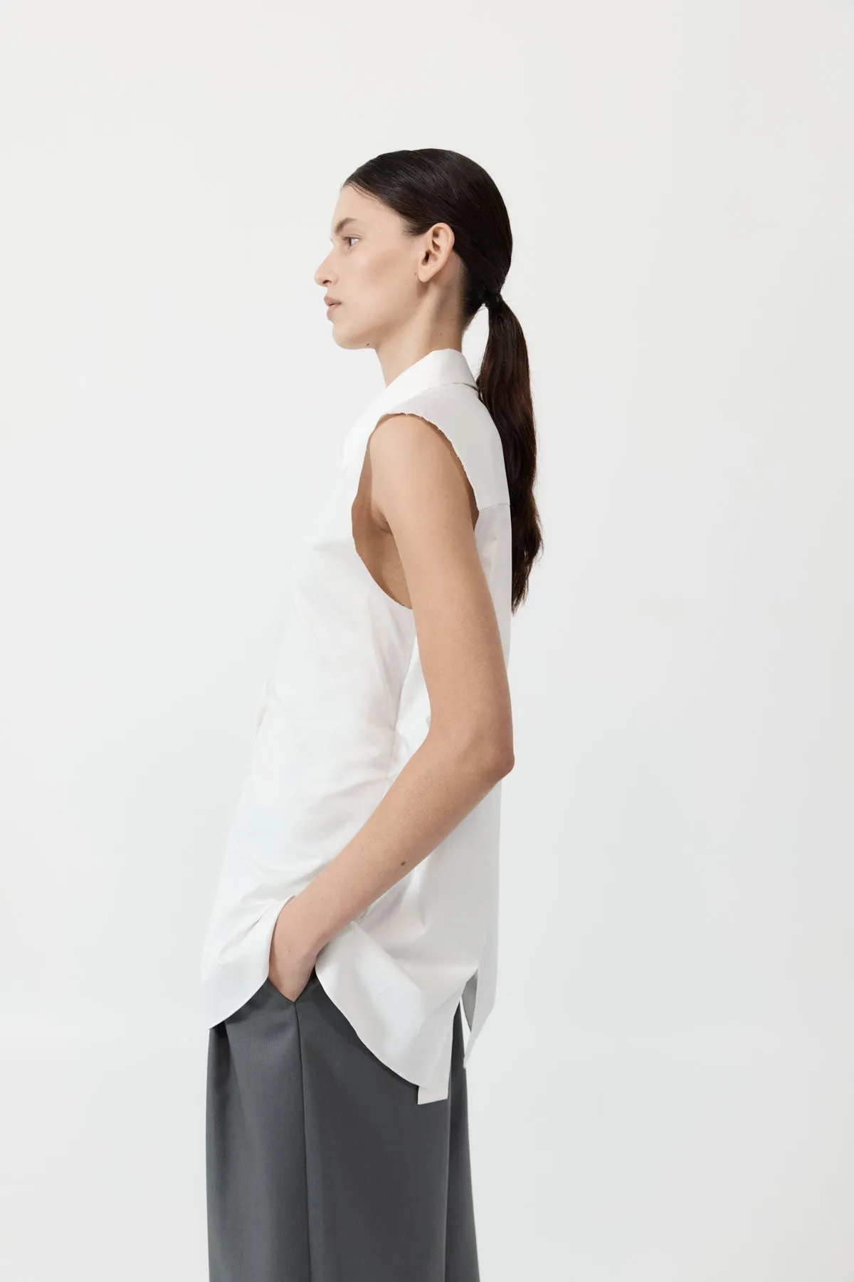 Cotton Belted Sleeveless Shirt - White sold by St. Agni product image thumbnail 4