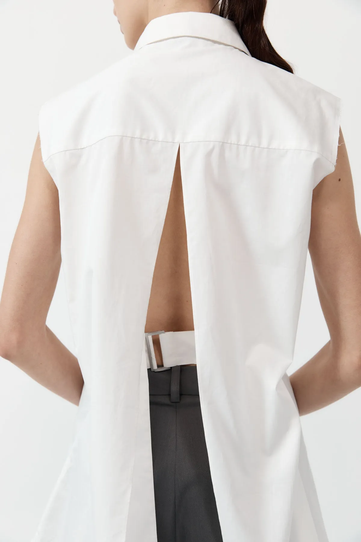 Cotton Belted Sleeveless Shirt - White sold by St. Agni product image thumbnail 2