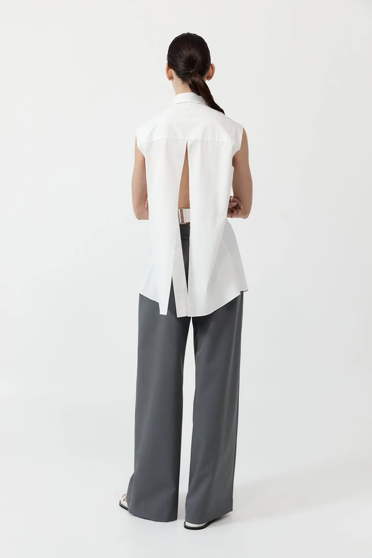 Cotton Belted Sleeveless Shirt - White sold by St. Agni product image thumbnail 5