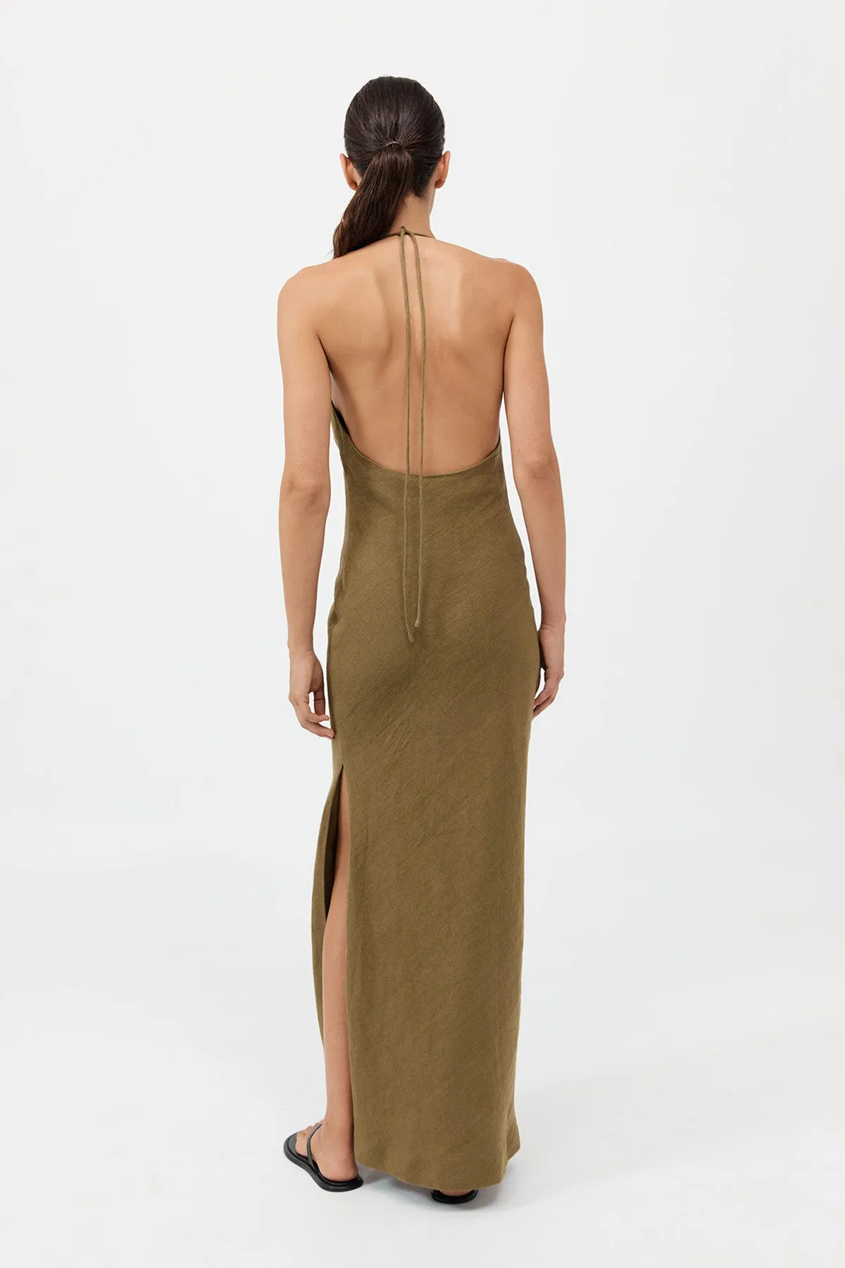 Linen Bias Halter Dress - Olive sold by St. Agni product image thumbnail 5
