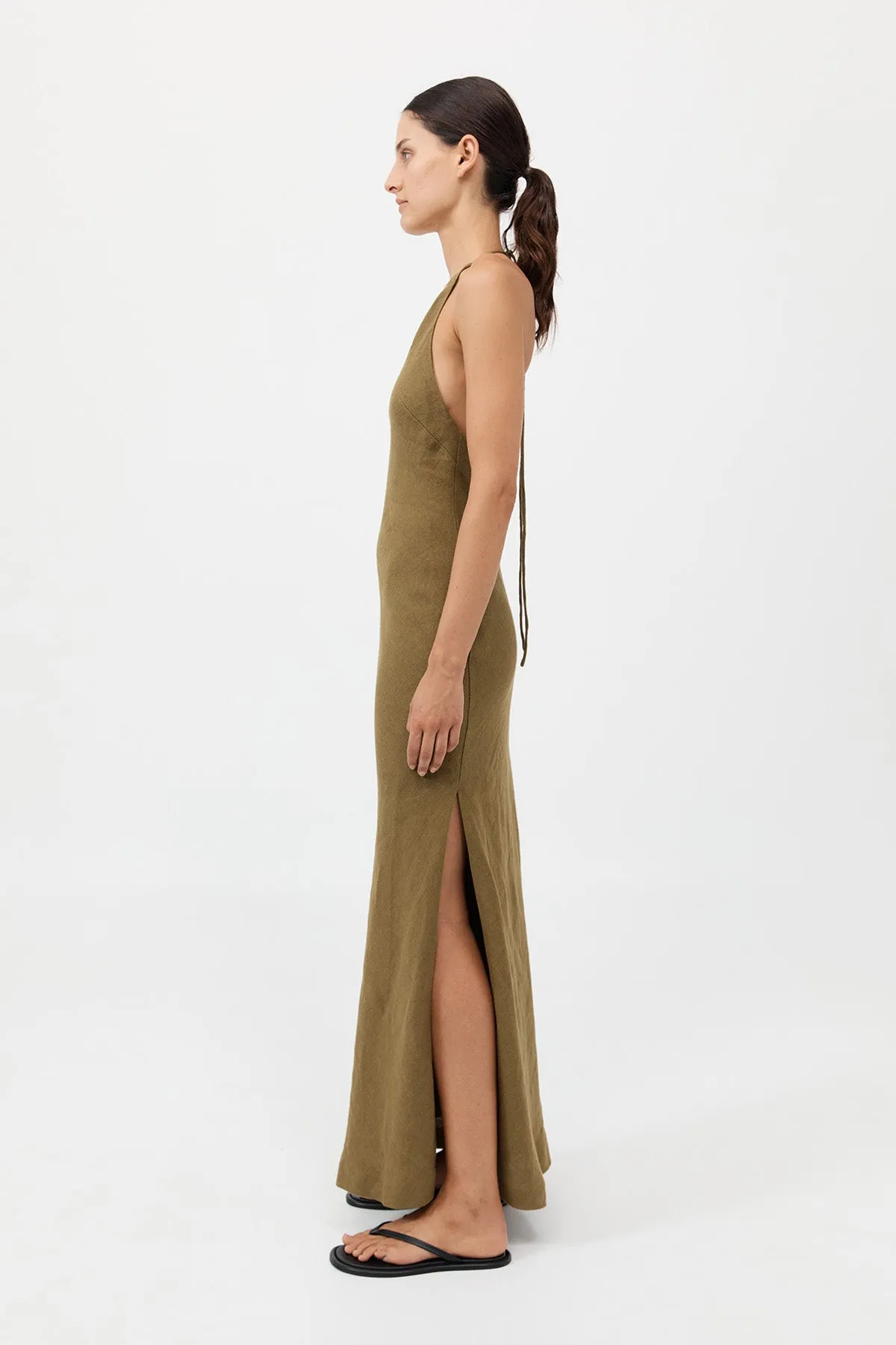 Linen Bias Halter Dress - Olive sold by St. Agni product image thumbnail 4
