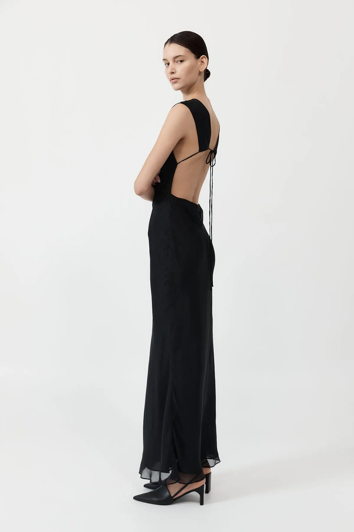 Pinstripe Silk Maxi Dress - Black sold by St. Agni product image thumbnail 2