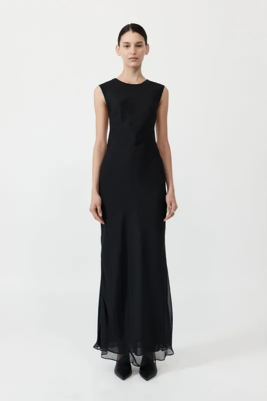 Pinstripe Silk Maxi Dress - Black sold by St. Agni