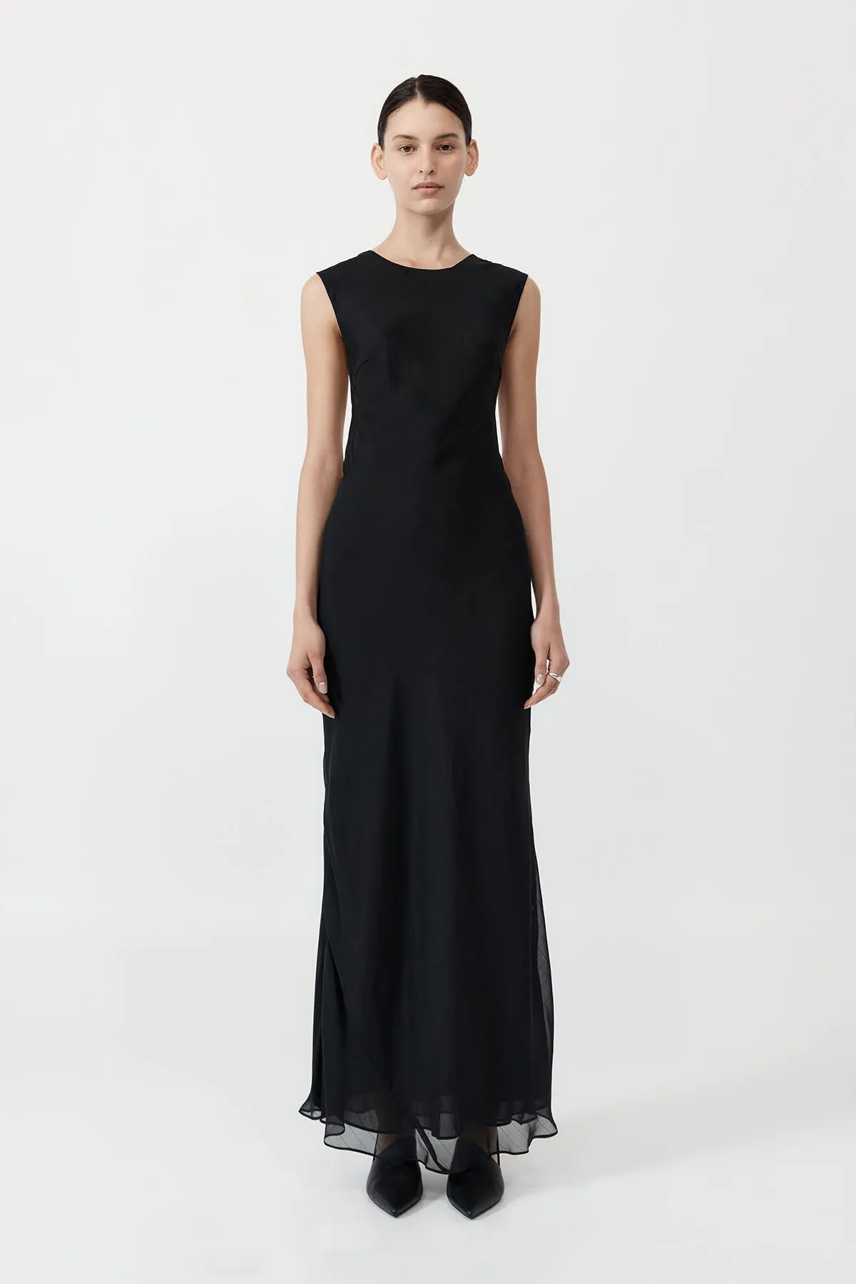 Pinstripe Silk Maxi Dress - Black sold by St. Agni