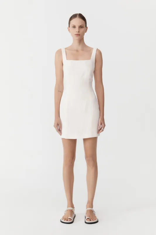Linen Square Neck Mini Dress - Ivory sold by St. Agni
