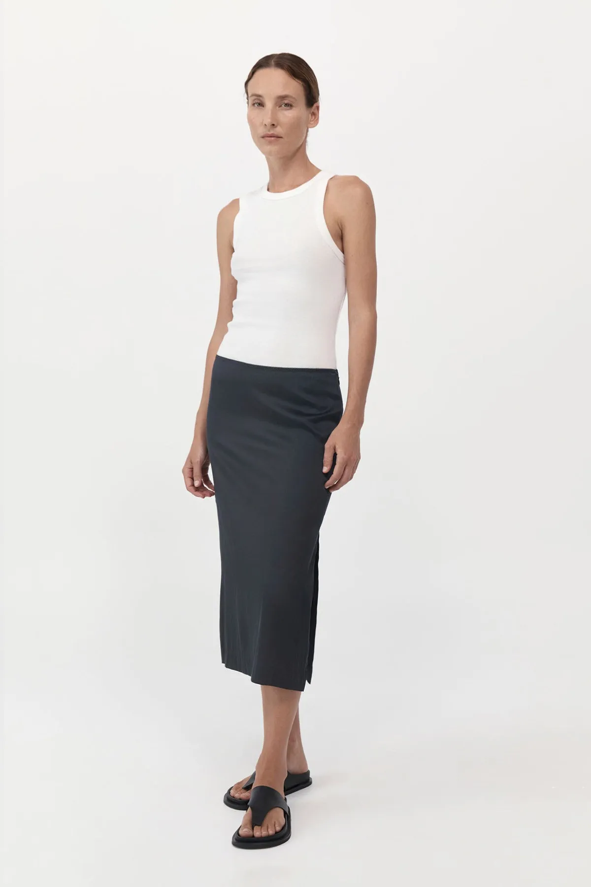 Soft Silk Midi Skirt - Washed Black sold by St. Agni