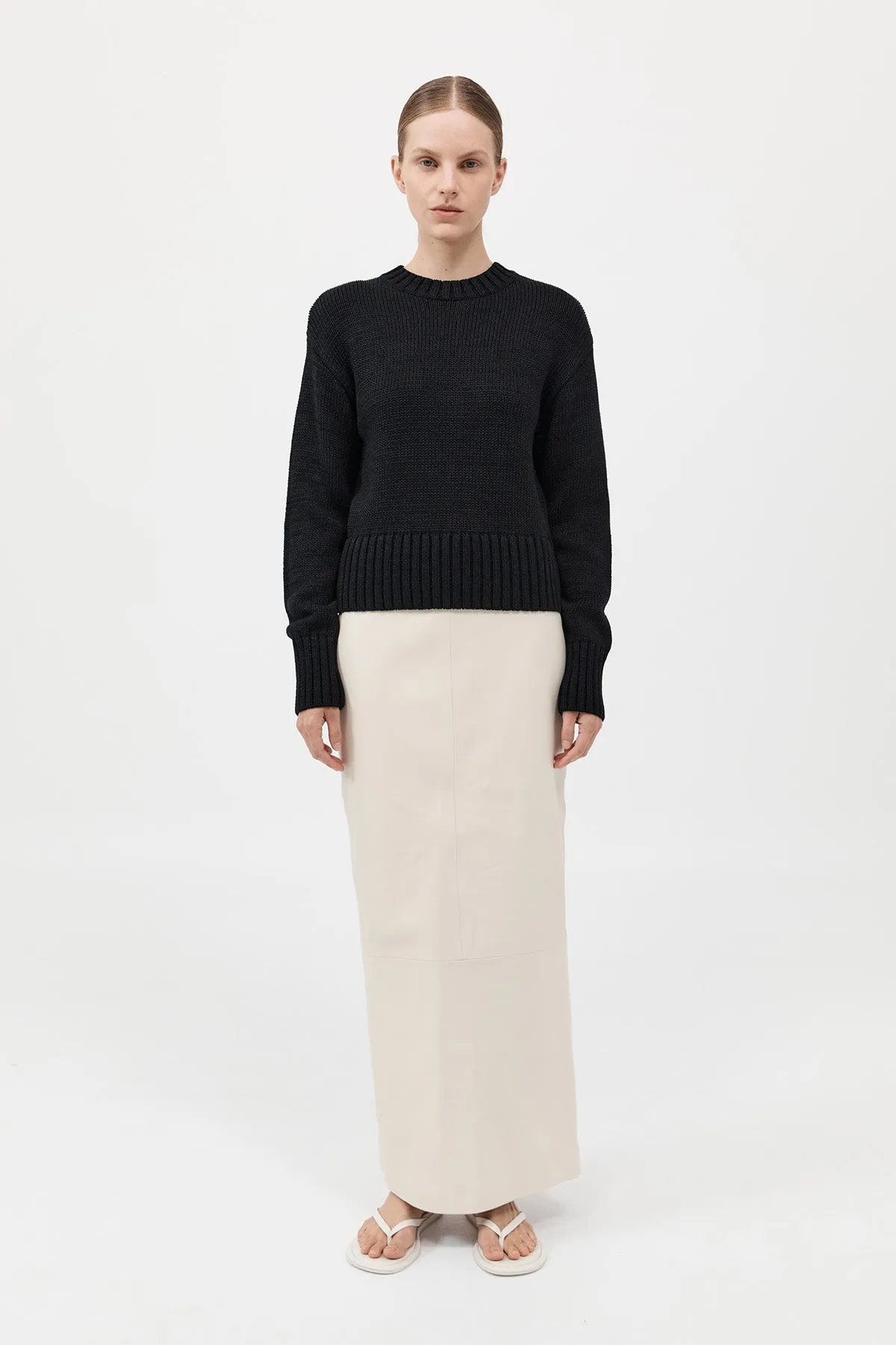Linen Silk Blend Jumper - Black sold by St. Agni