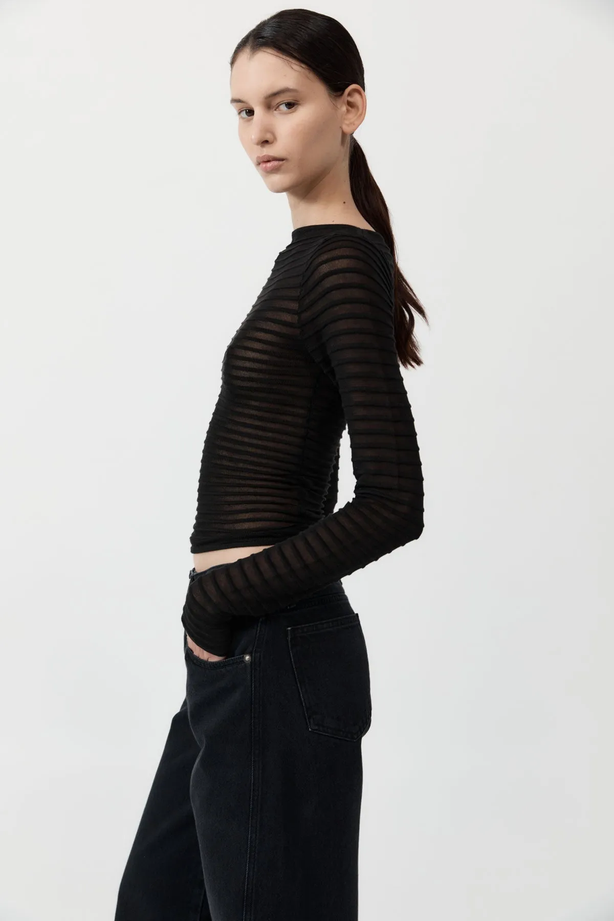 Sheer Stripe Top - Black sold by St. Agni product image thumbnail 2