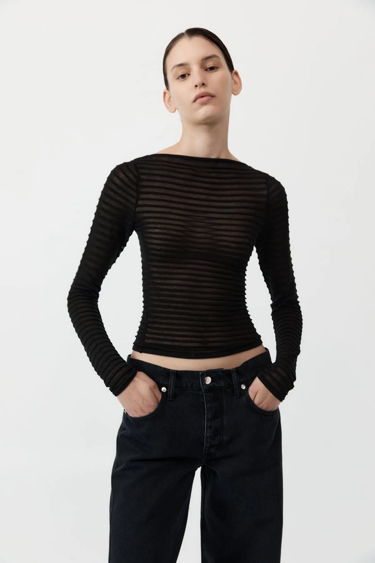 Sheer Stripe Top - Black sold by St. Agni