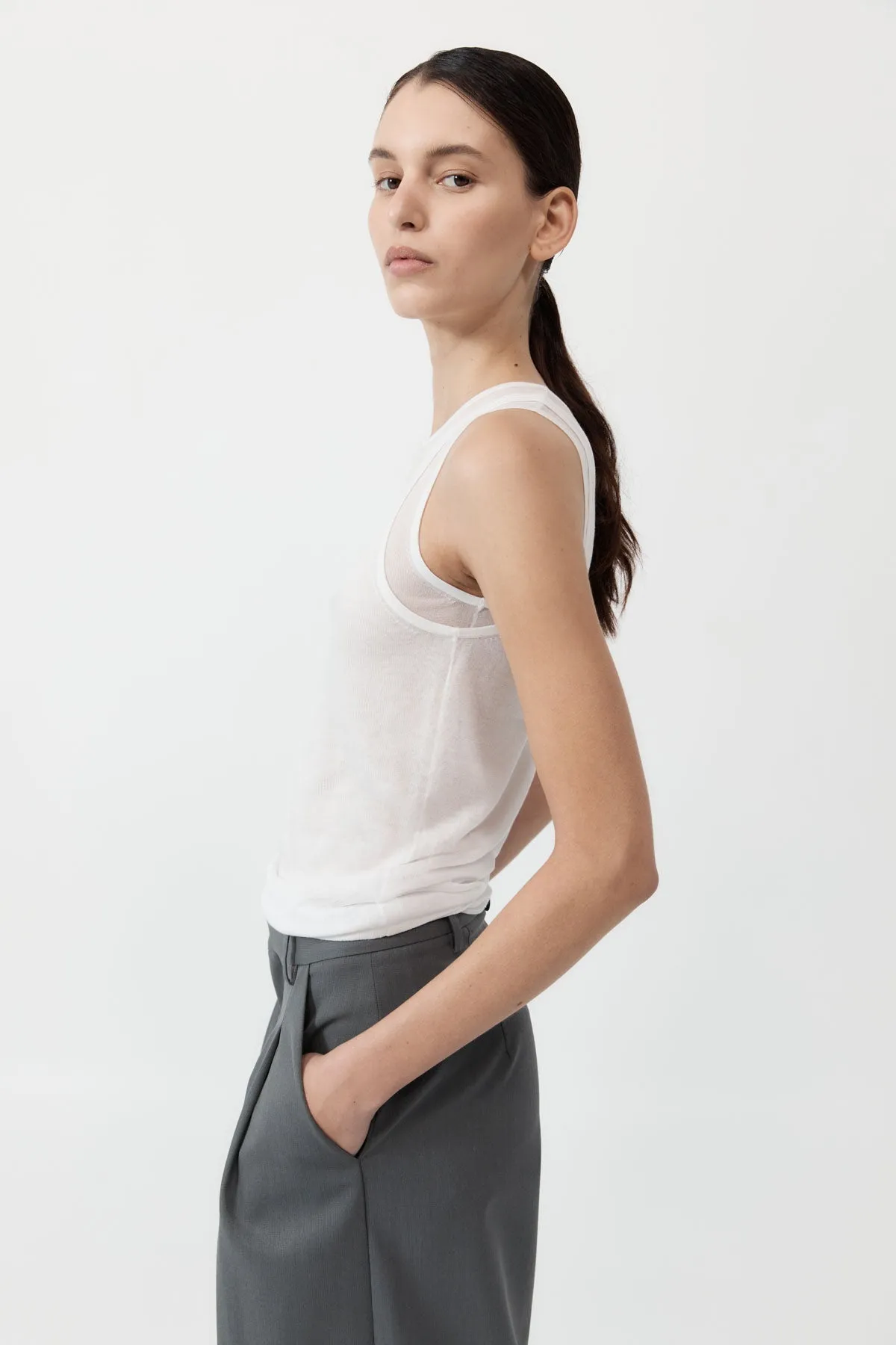 Semi Sheer Double Layer Tank - White sold by St. Agni product image thumbnail 3