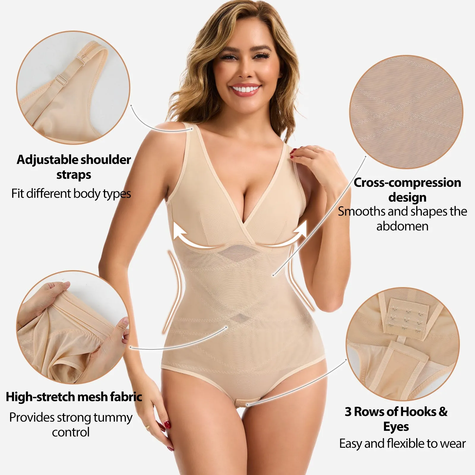 Joyshaper V-Neck Cross-Compression Tummy Control Shapewear Bodysuit sold by Joyshaper product image thumbnail 2